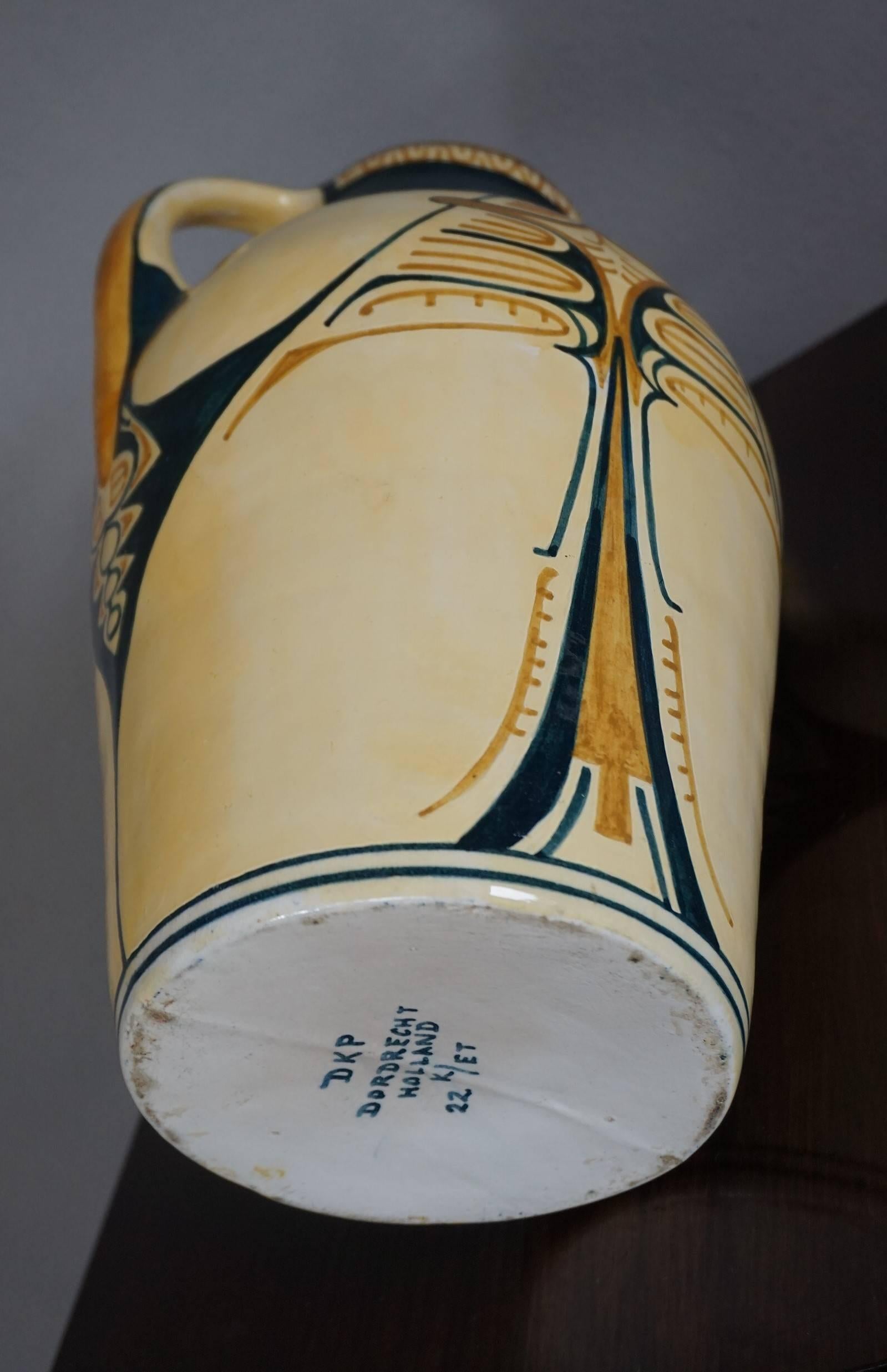 Arts and Crafts Antique and Hand-Painted Dutch Arts & Crafts DKP Dordtsche Kunst Pottery Vase