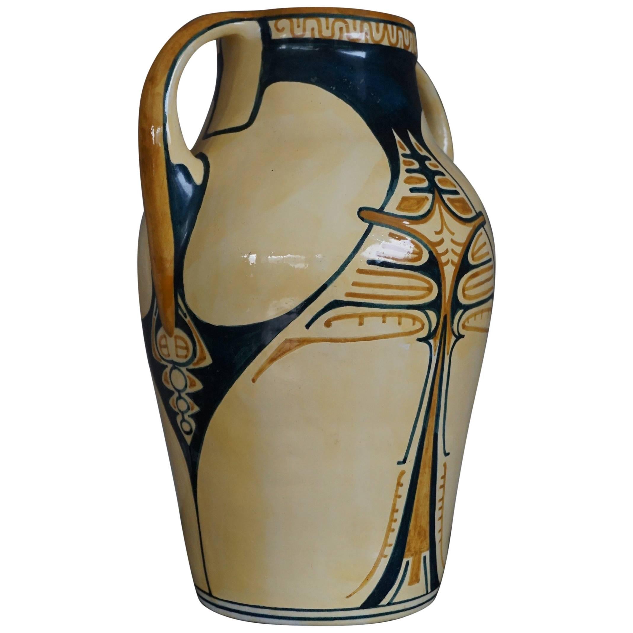 Vase en poterie d'art et d'artisanat néerlandais ancien et peint à la main DKP Dordtsche Kunst