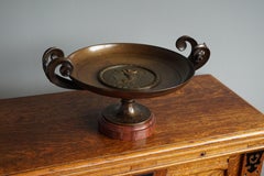 Antique and Handcrafted Bronze Table Centerpiece / Fruit Bowl on Red Marble Base