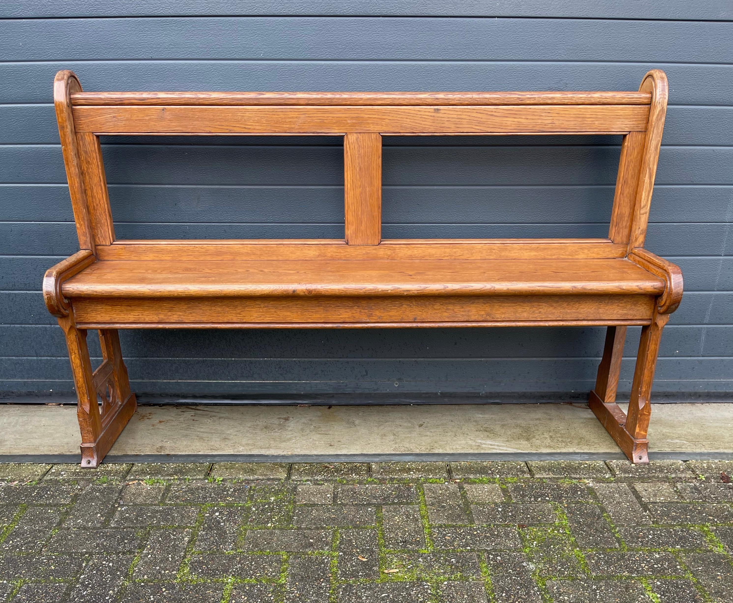 Perfect size and shape church bench.

This very well crafted, solid oak bench is a perfect example of quality made European furniture from the late 1900's. We felt very fortunate to have been given first chance to acquire it and are proud to be able
