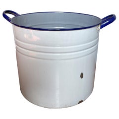 Used and Large Blue and Greyish Blue Enameled Metal Bucket / Tub / Pot, 1930s