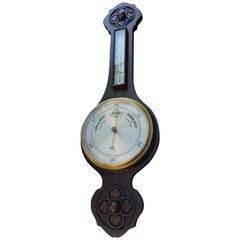 Antike und große Hand geschnitzt Gothic Revival Englisch Barometer & Thermometer