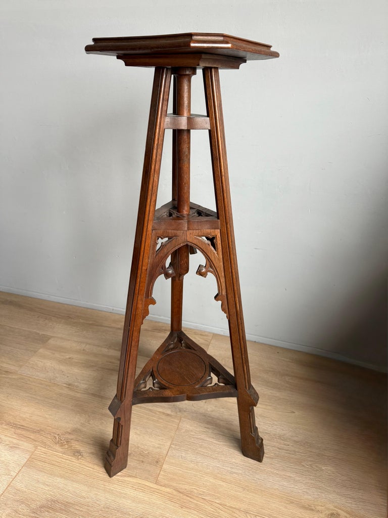 Antique Carved Oak Church, Gothic Revival Studio Easel Display
