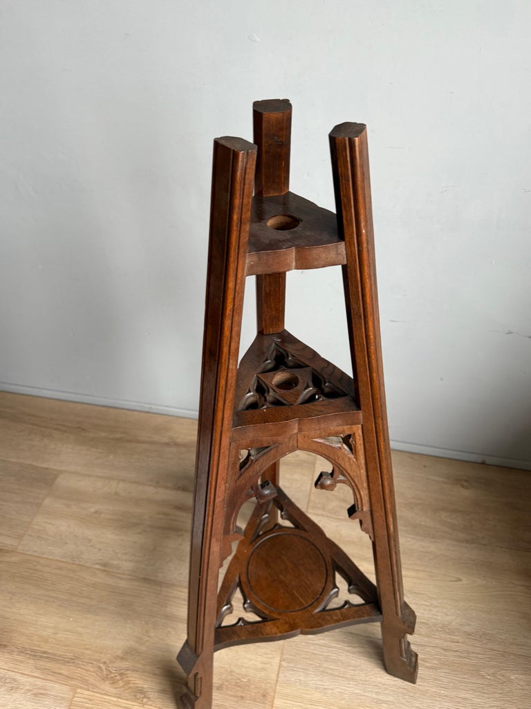 Antique Carved Oak Church, Gothic Revival Studio Easel Display