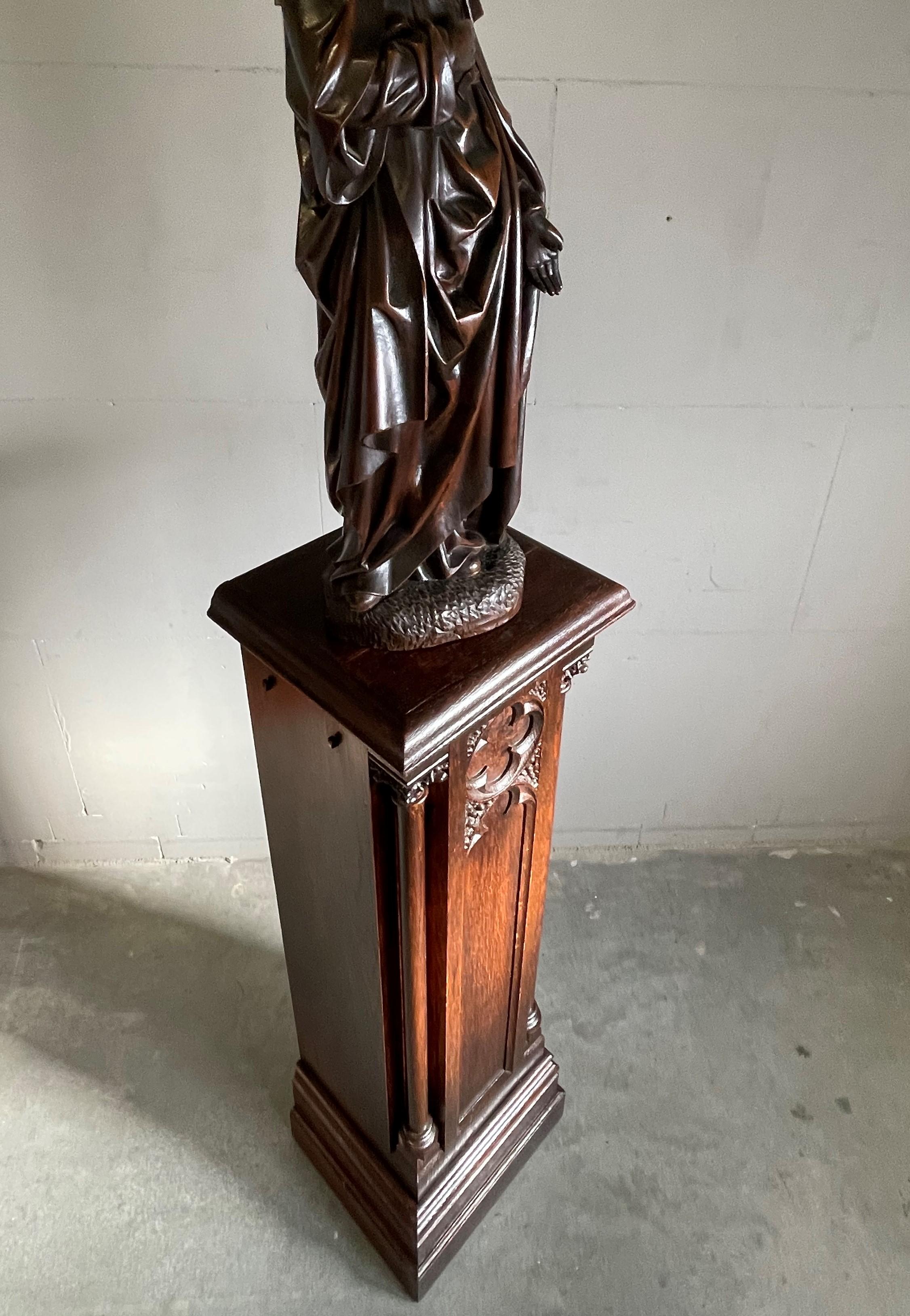 Antique and Large, Hand Carved Oak Gothic Revival Church Column Pedestal Stand 4