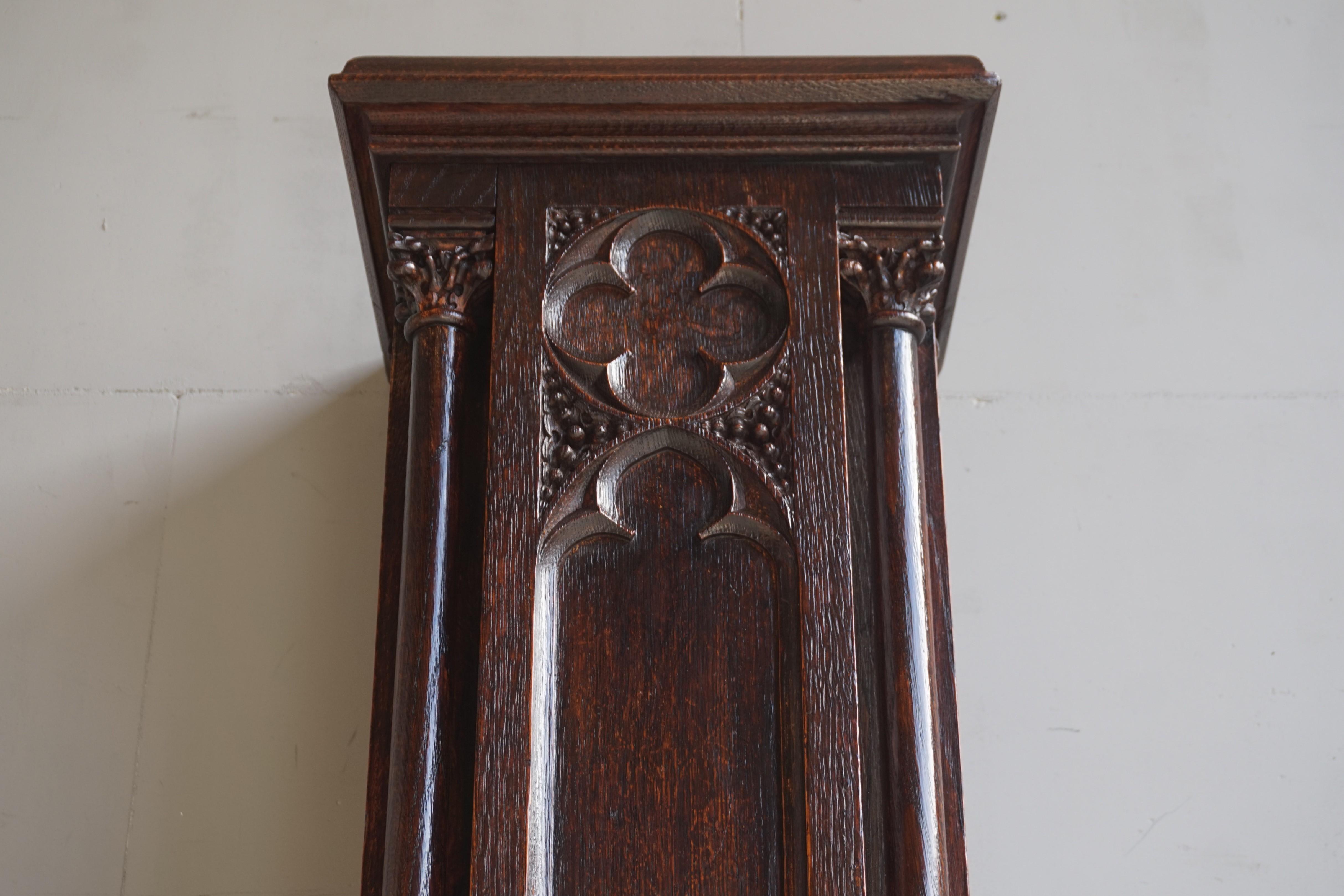 Antique and Large, Hand Carved Oak Gothic Revival Church Column Pedestal Stand 7