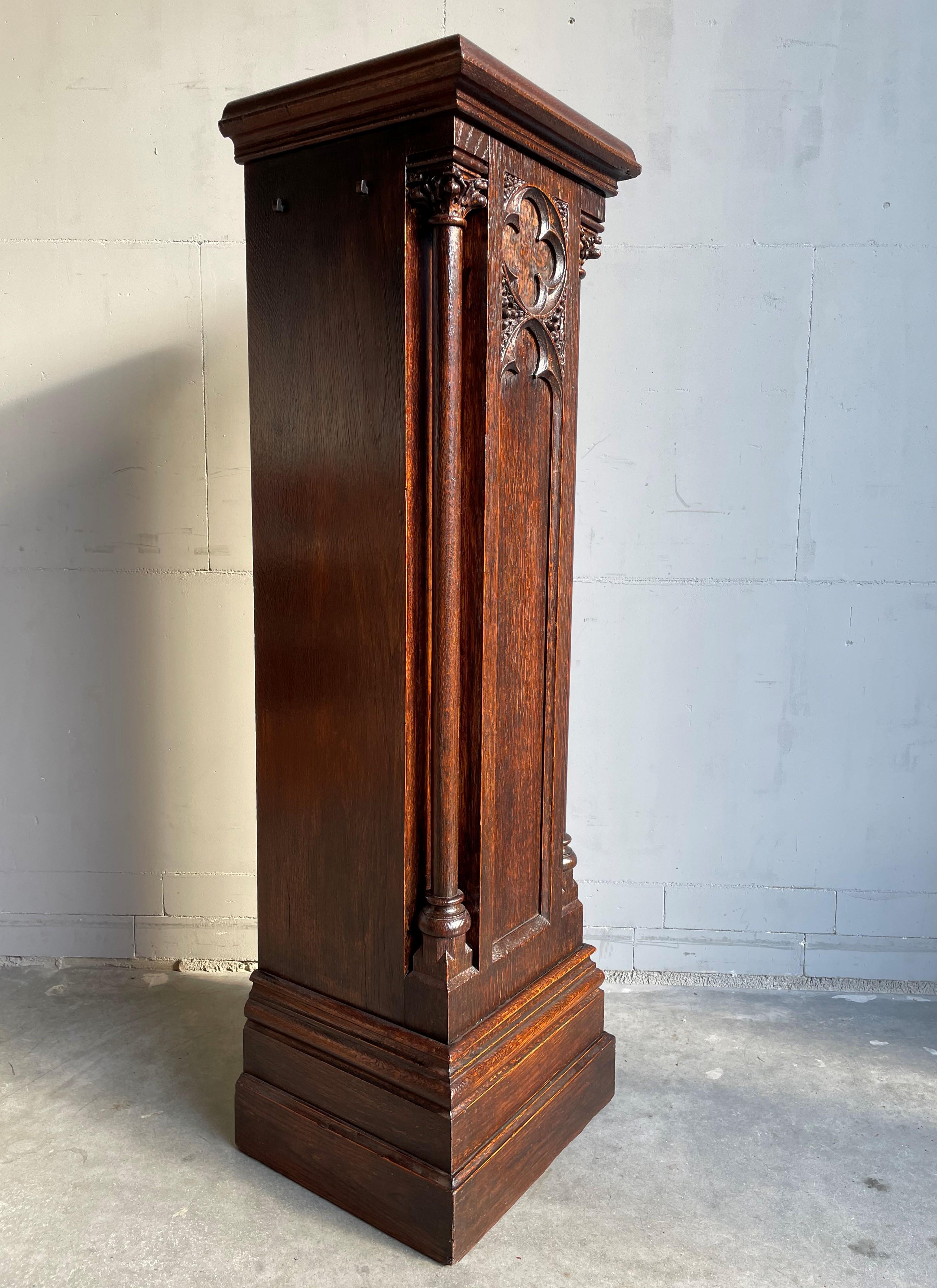 Antique and Large, Hand Carved Oak Gothic Revival Church Column Pedestal Stand 8