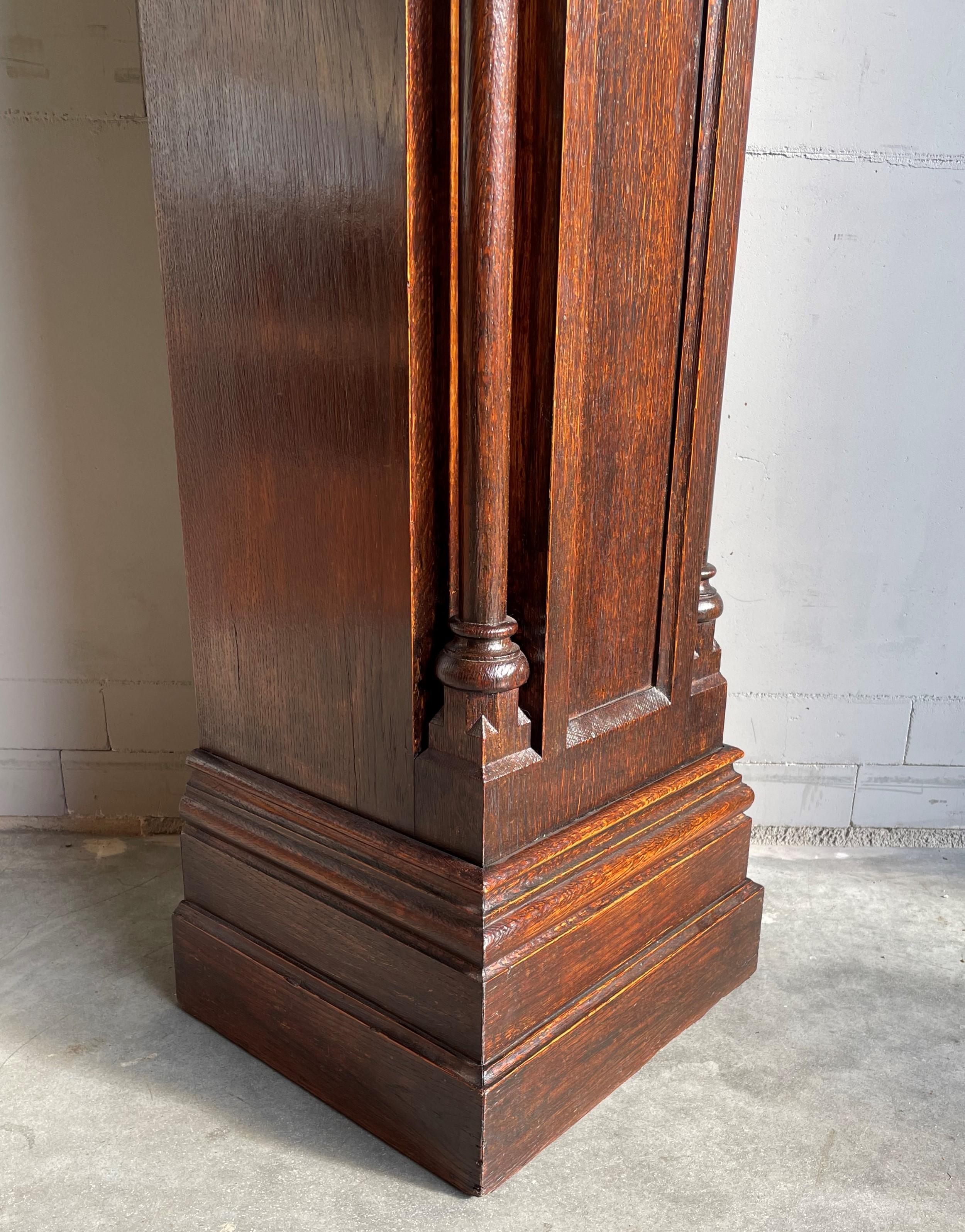 Antique and Large, Hand Carved Oak Gothic Revival Church Column Pedestal Stand 12