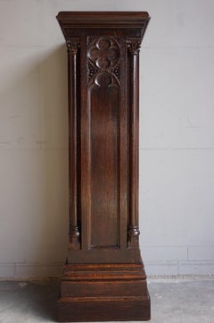 Antique and Large, Hand Carved Oak Gothic Revival Church Column Pedestal Stand