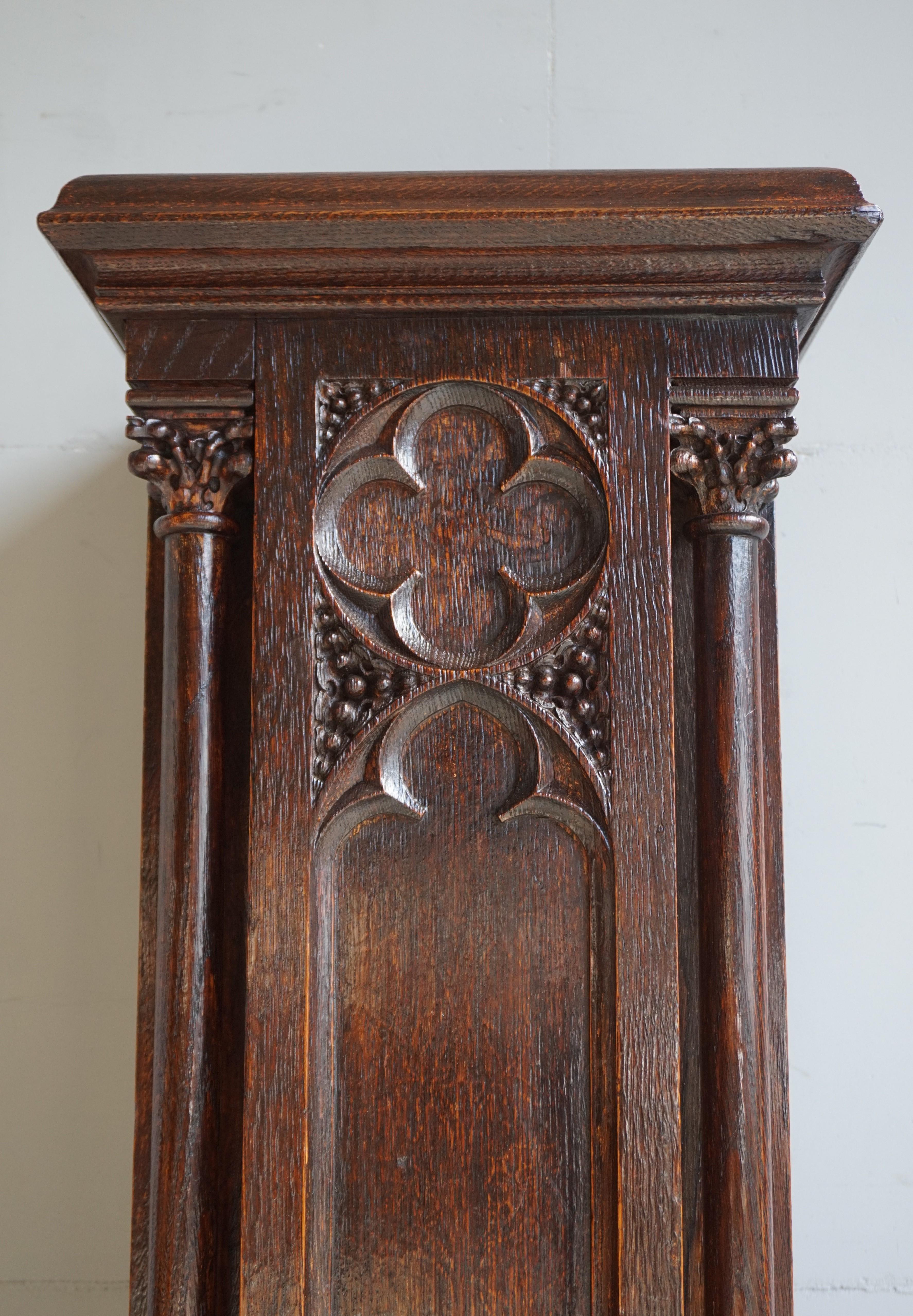 Hand-Crafted Antique and Large, Hand Carved Oak Gothic Revival Church Column Pedestal Stand