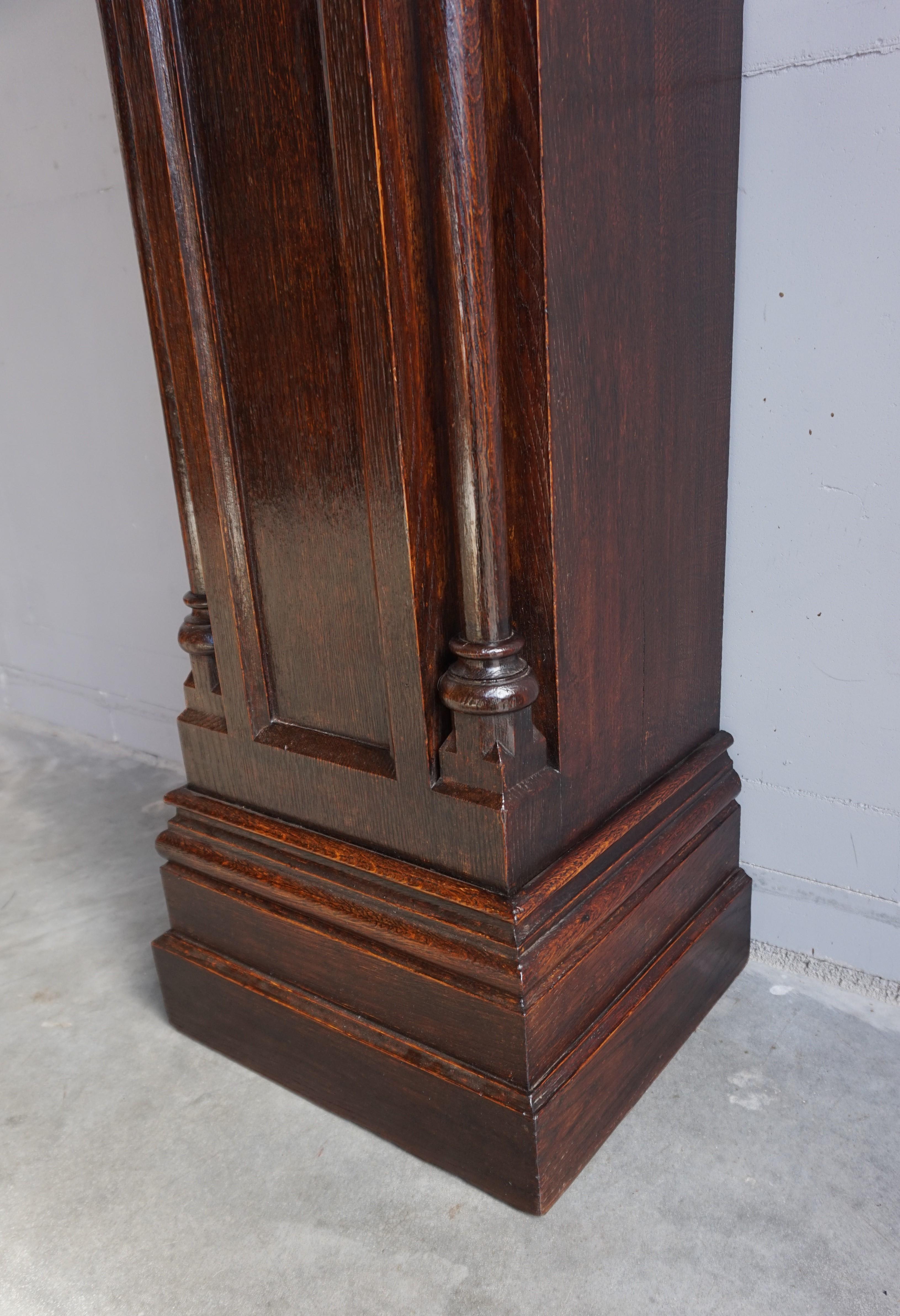 Antique and Large, Hand Carved Oak Gothic Revival Church Column Pedestal Stand 1