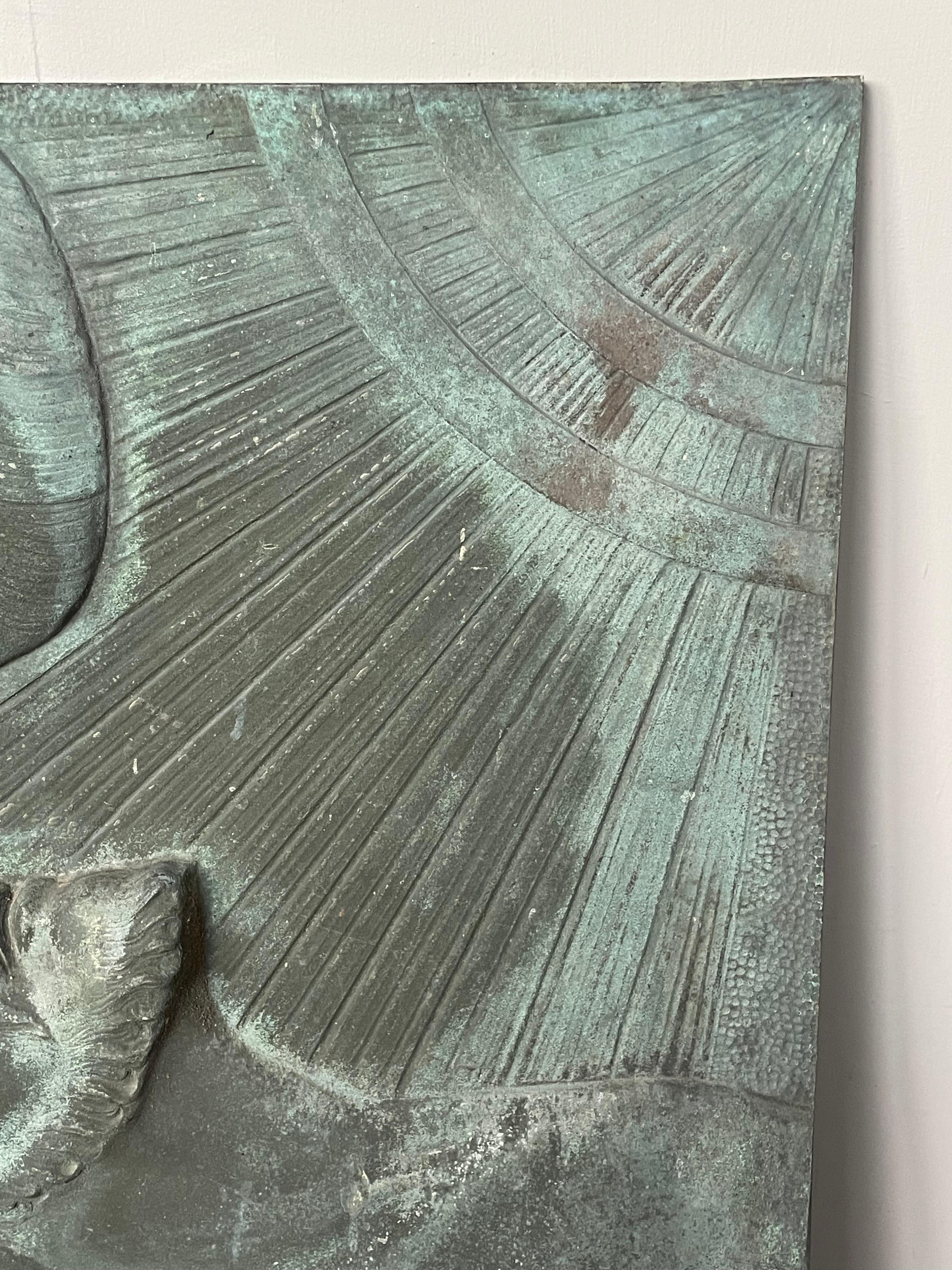 Cast Antique and Large, Thick Bronze Art Deco Wall Plaque, The Piëta by Sylvain Norga