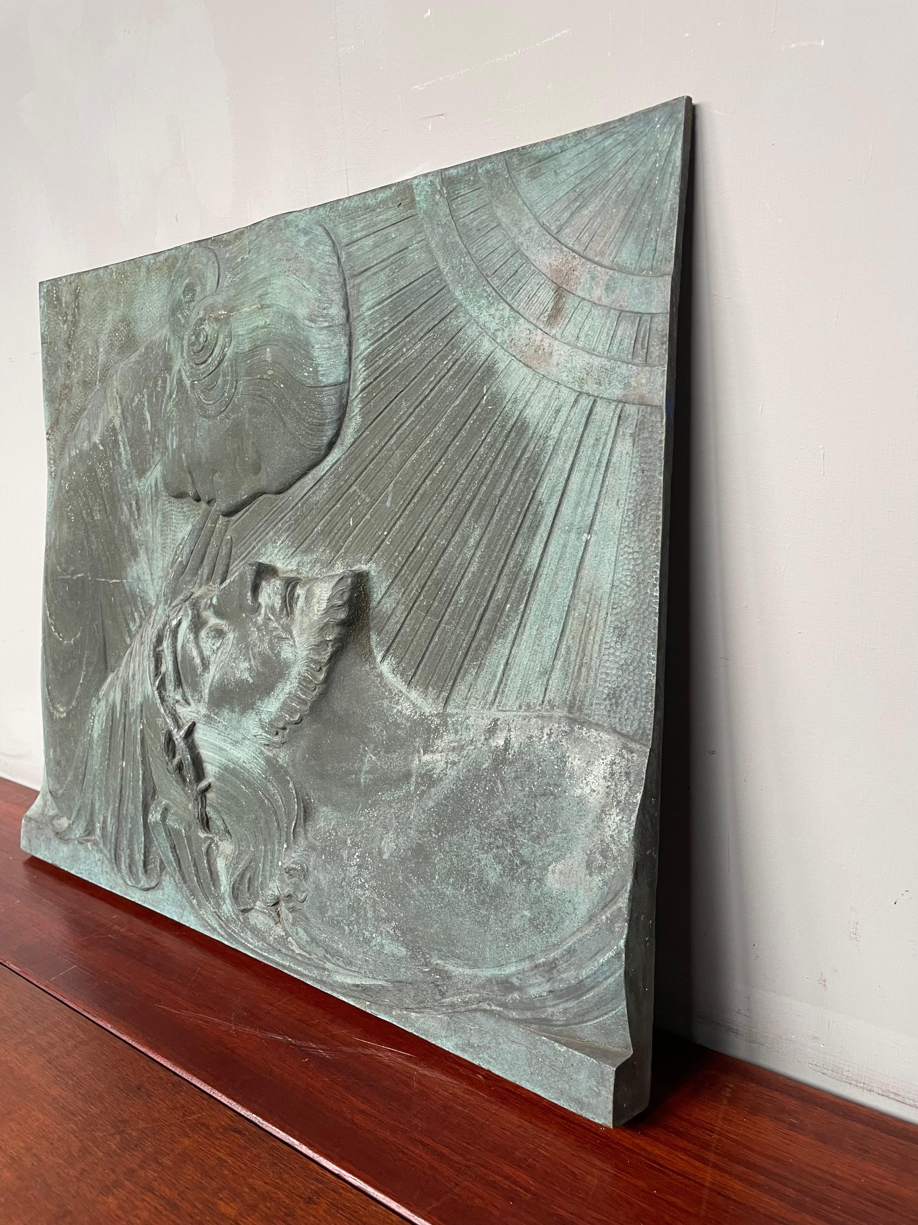 20th Century Antique and Large, Thick Bronze Art Deco Wall Plaque, The Piëta by Sylvain Norga