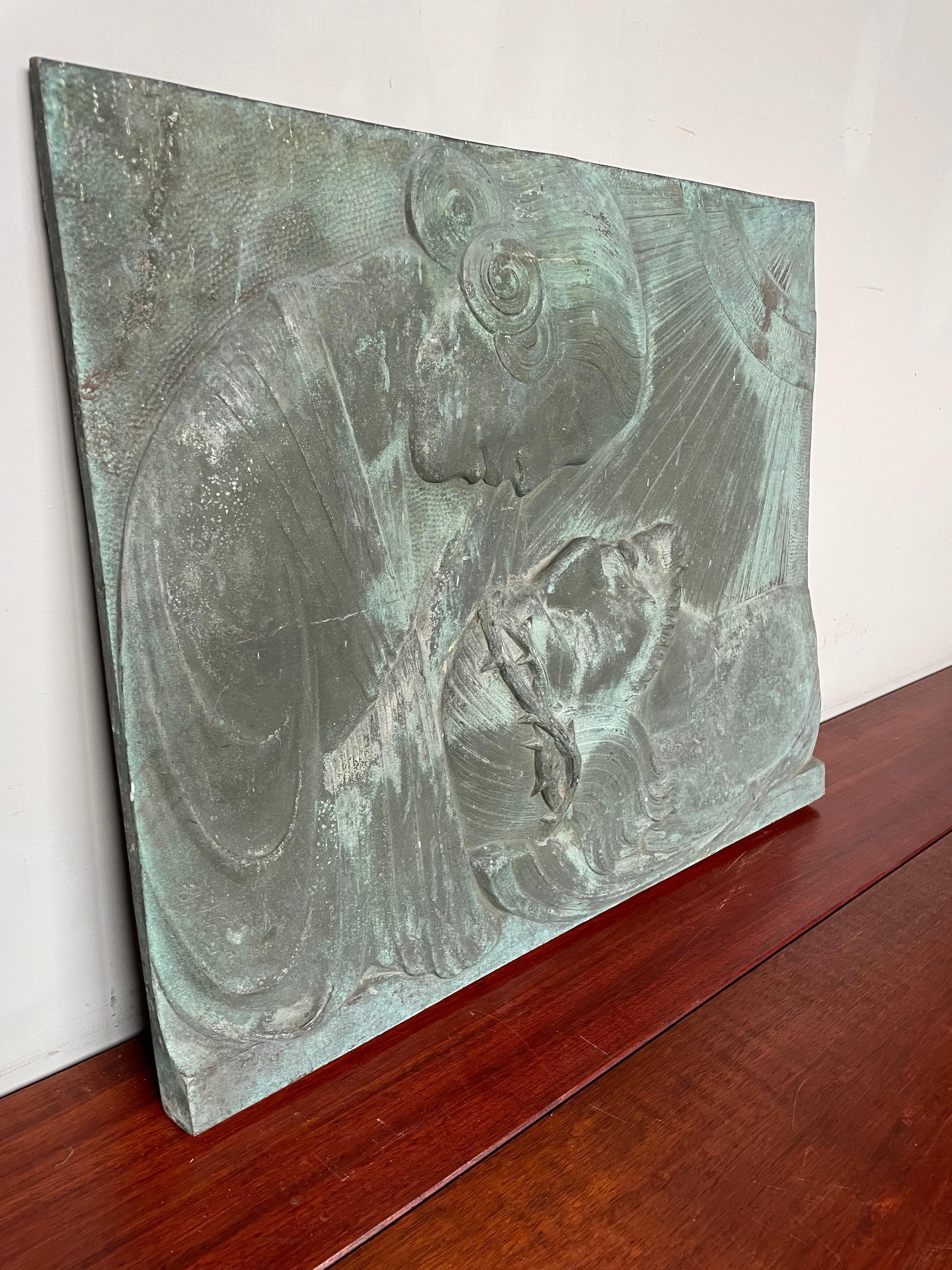 Antique and Large, Thick Bronze Art Deco Wall Plaque, The Piëta by Sylvain Norga 1