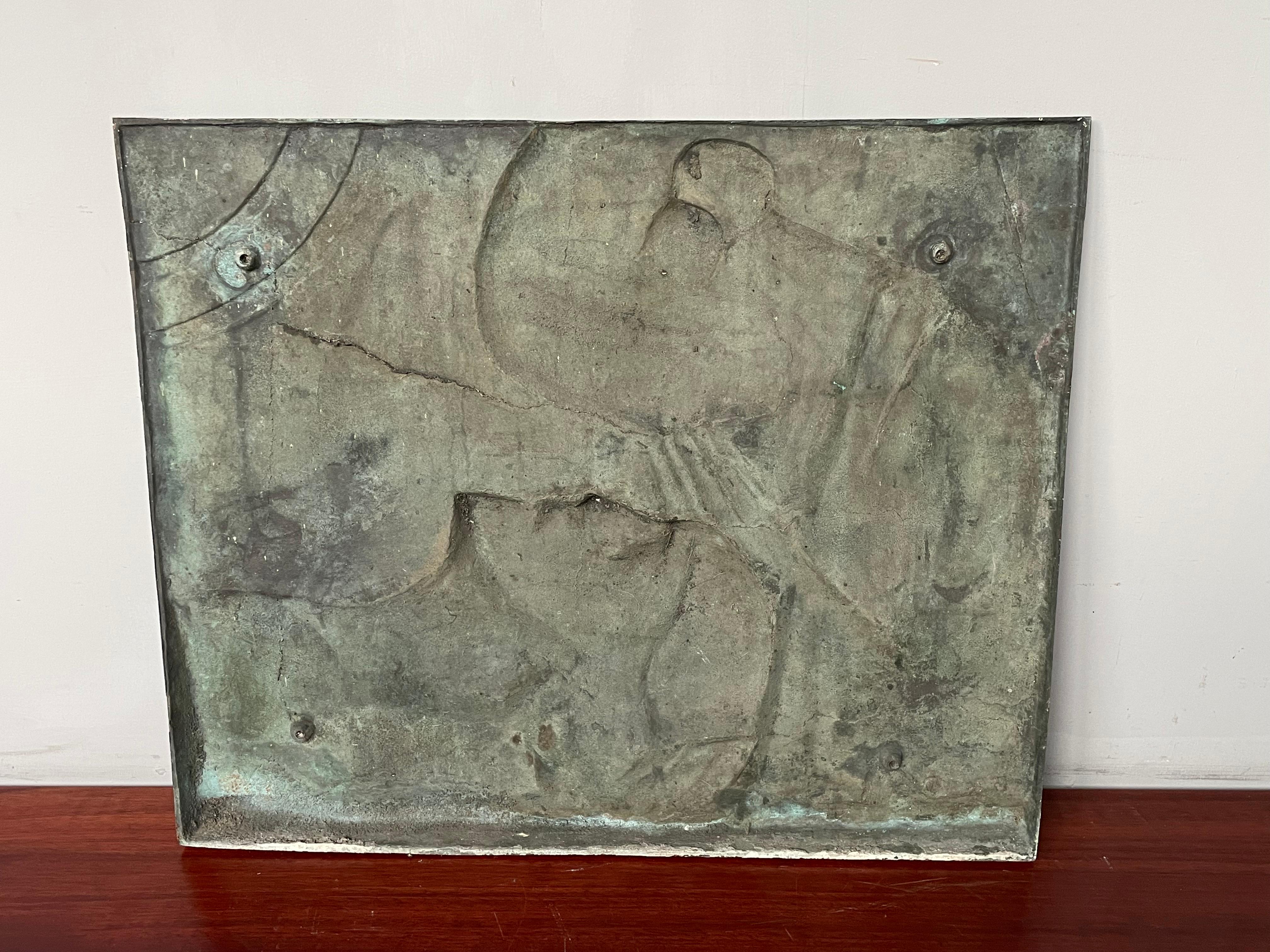 Antique and Large, Thick Bronze Art Deco Wall Plaque, The Piëta by Sylvain Norga 2