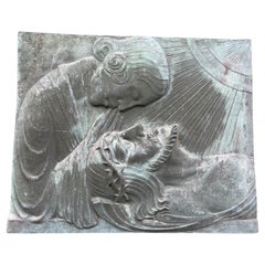 Antique and Large, Thick Bronze Art Deco Wall Plaque, The Piëta by Sylvain Norga