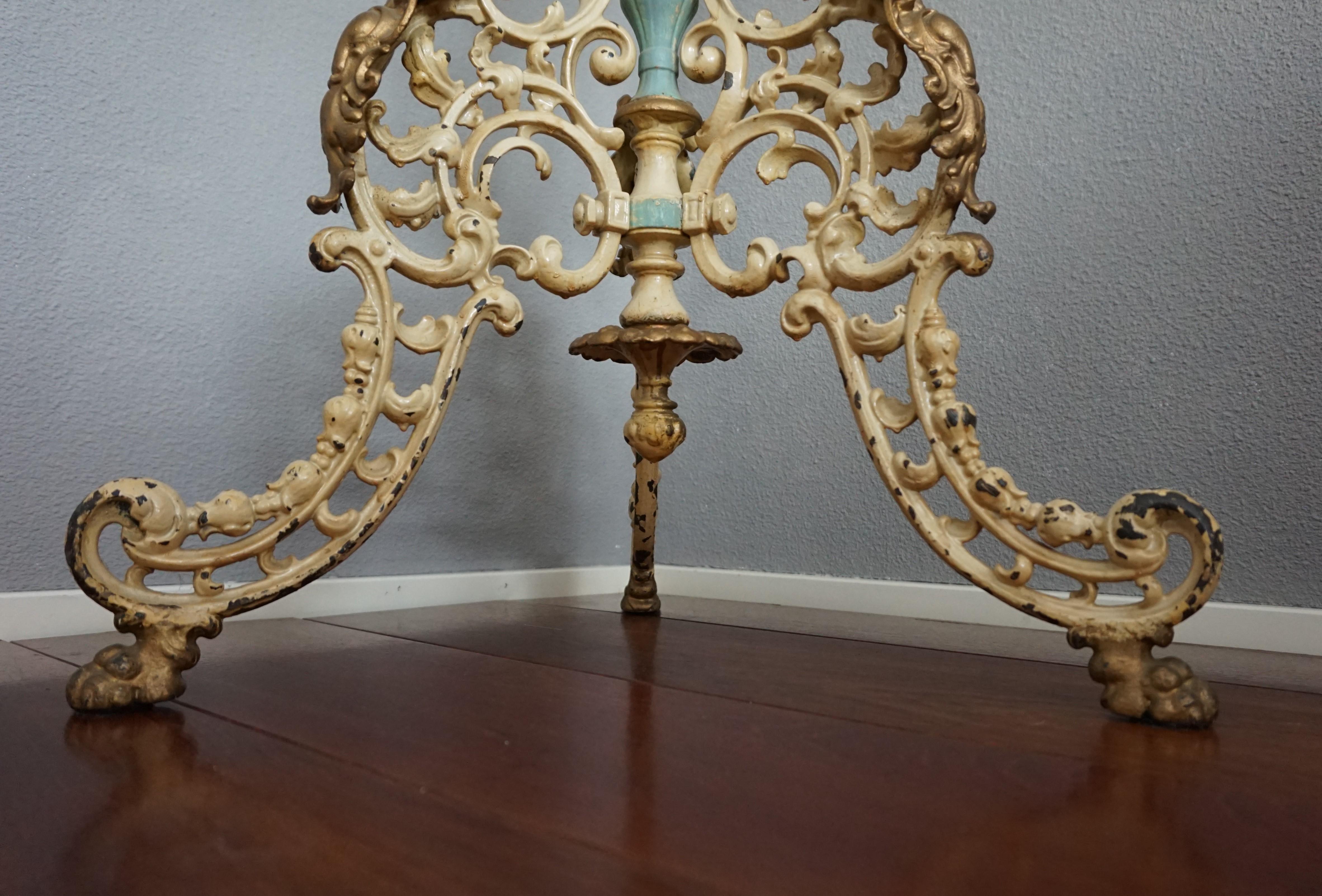 Brass Antique and Painted Cast Iron Baroque Revival Floor Lamp w. Putti Bust Sculpture For Sale