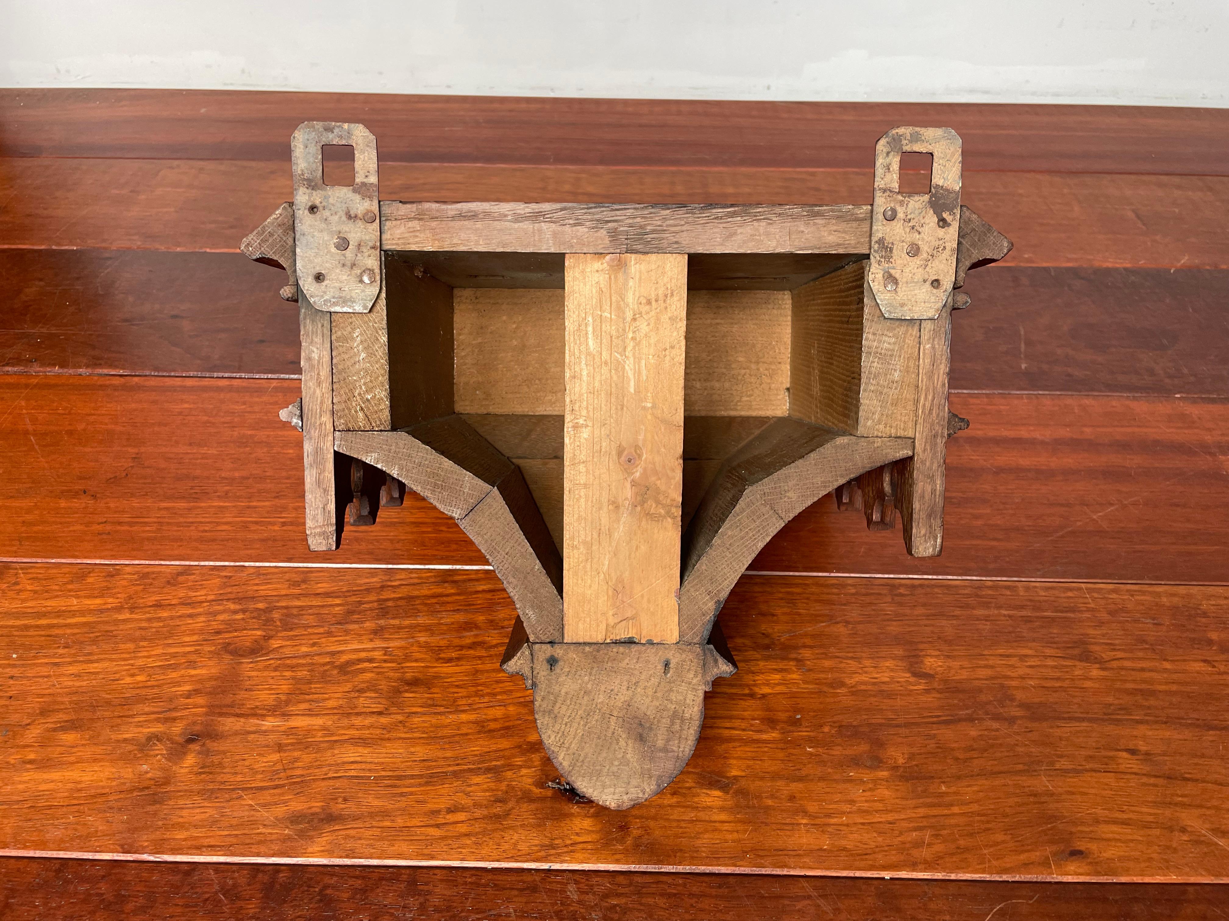 Wood Antique and Quality Hand Carved Solid Oak Gothic Church Wall Bracket or Shelf For Sale