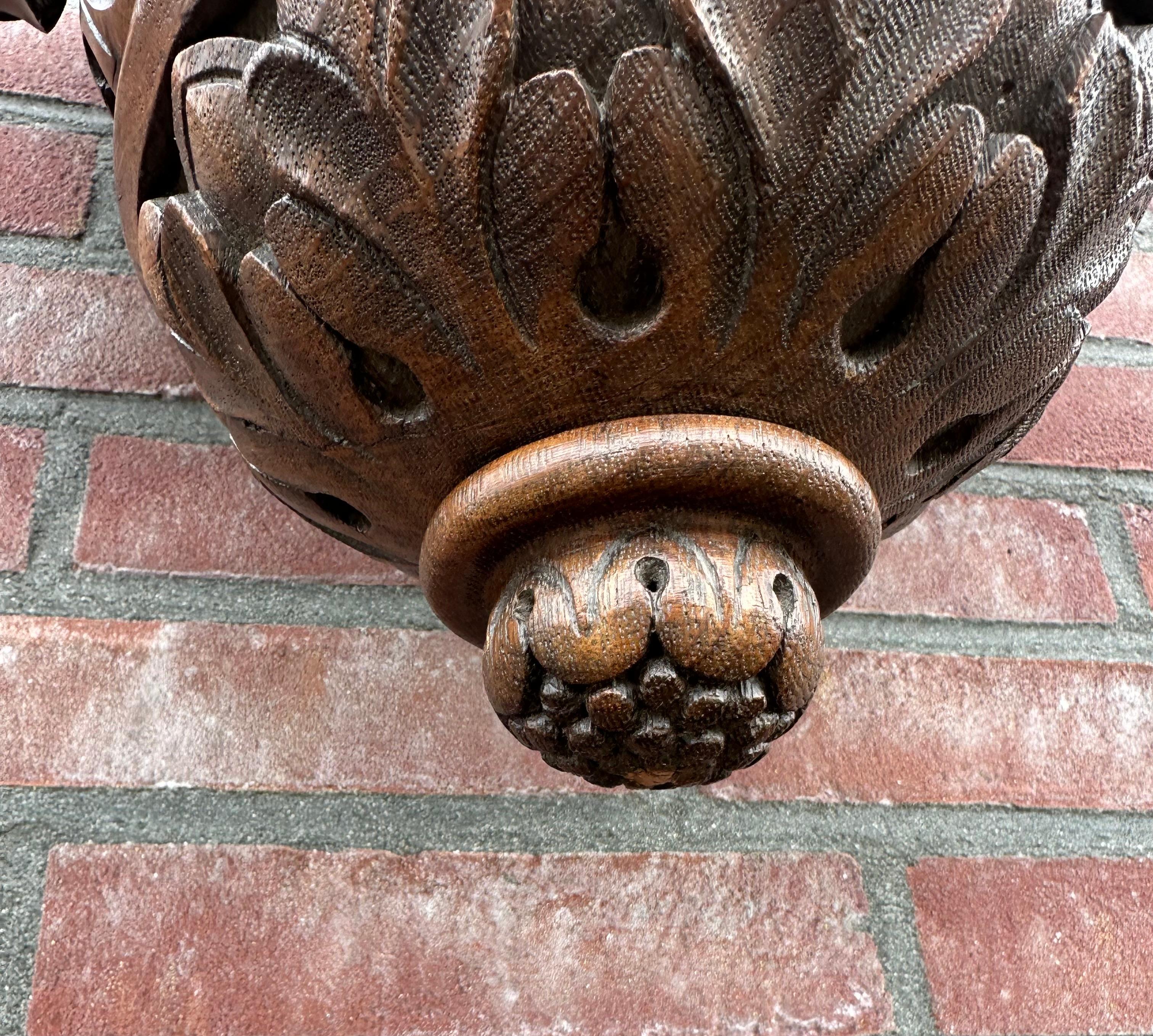 Antique and Quality Hand Carved Solid Oak Gothic Church Wall Bracket or Shelf For Sale 2