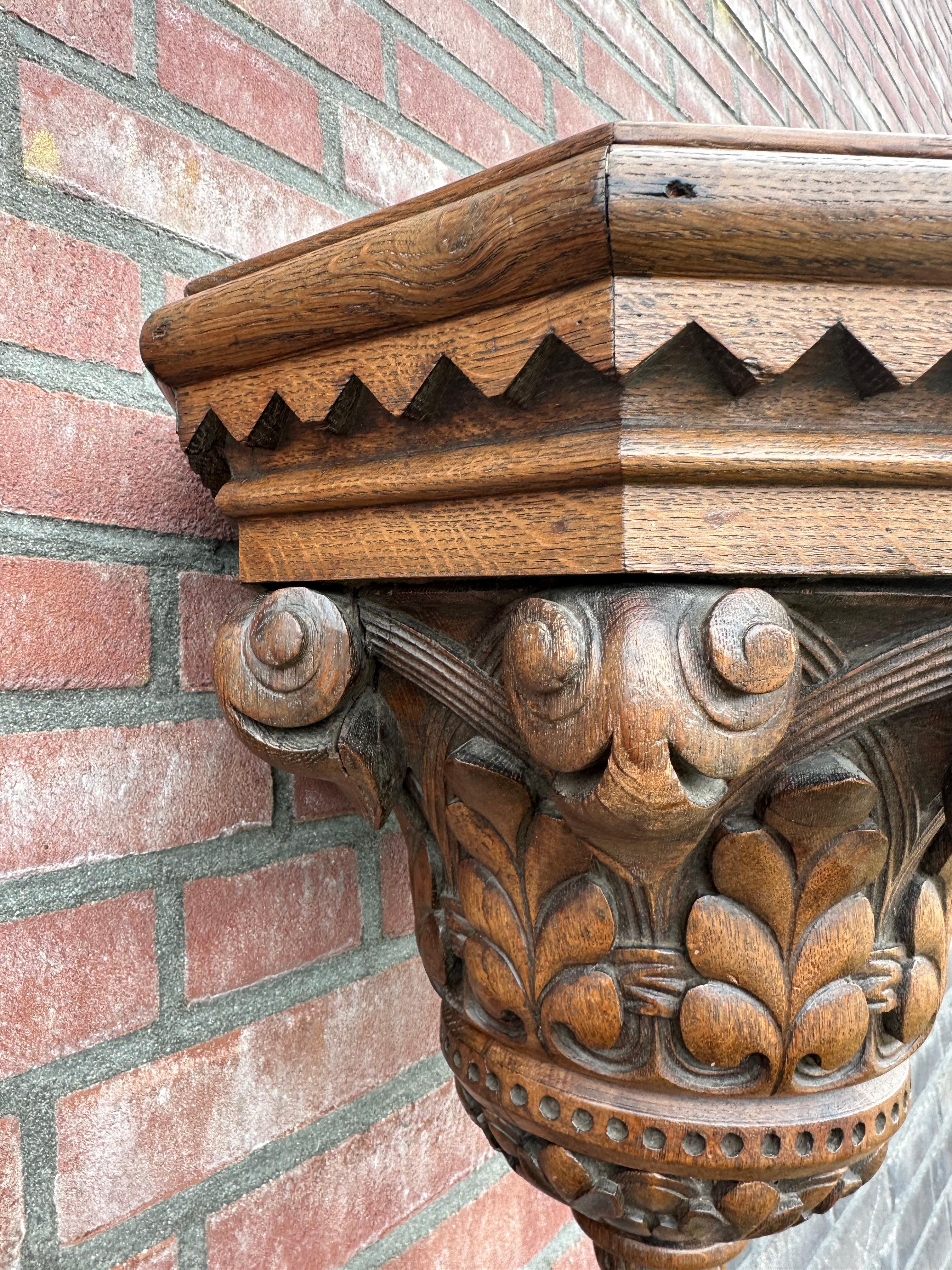 Antique and Quality Hand Carved Solid Oak Gothic Church Wall Bracket or Shelf For Sale 6
