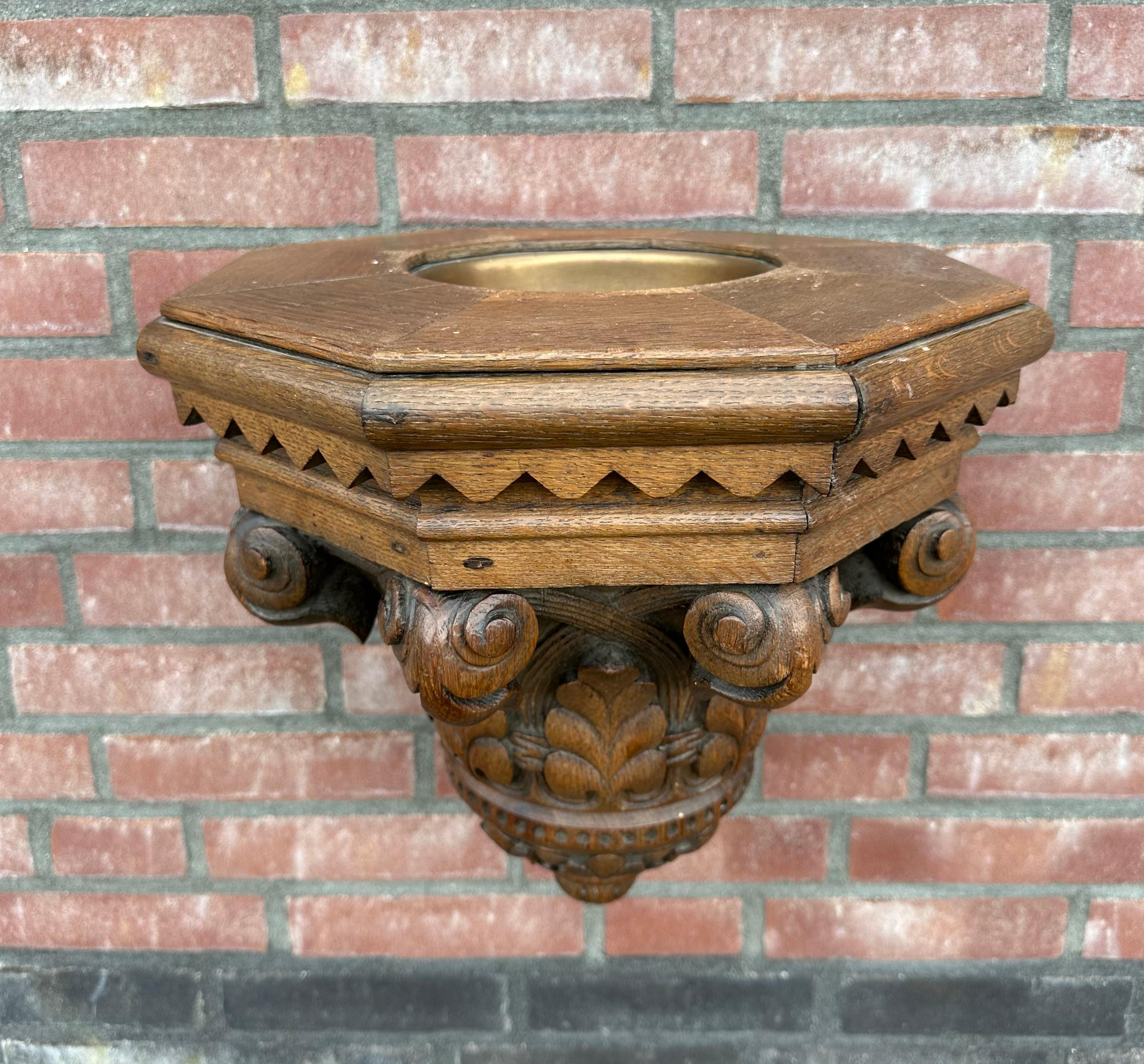 Antique and Quality Hand Carved Solid Oak Gothic Church Wall Bracket or Shelf For Sale 9