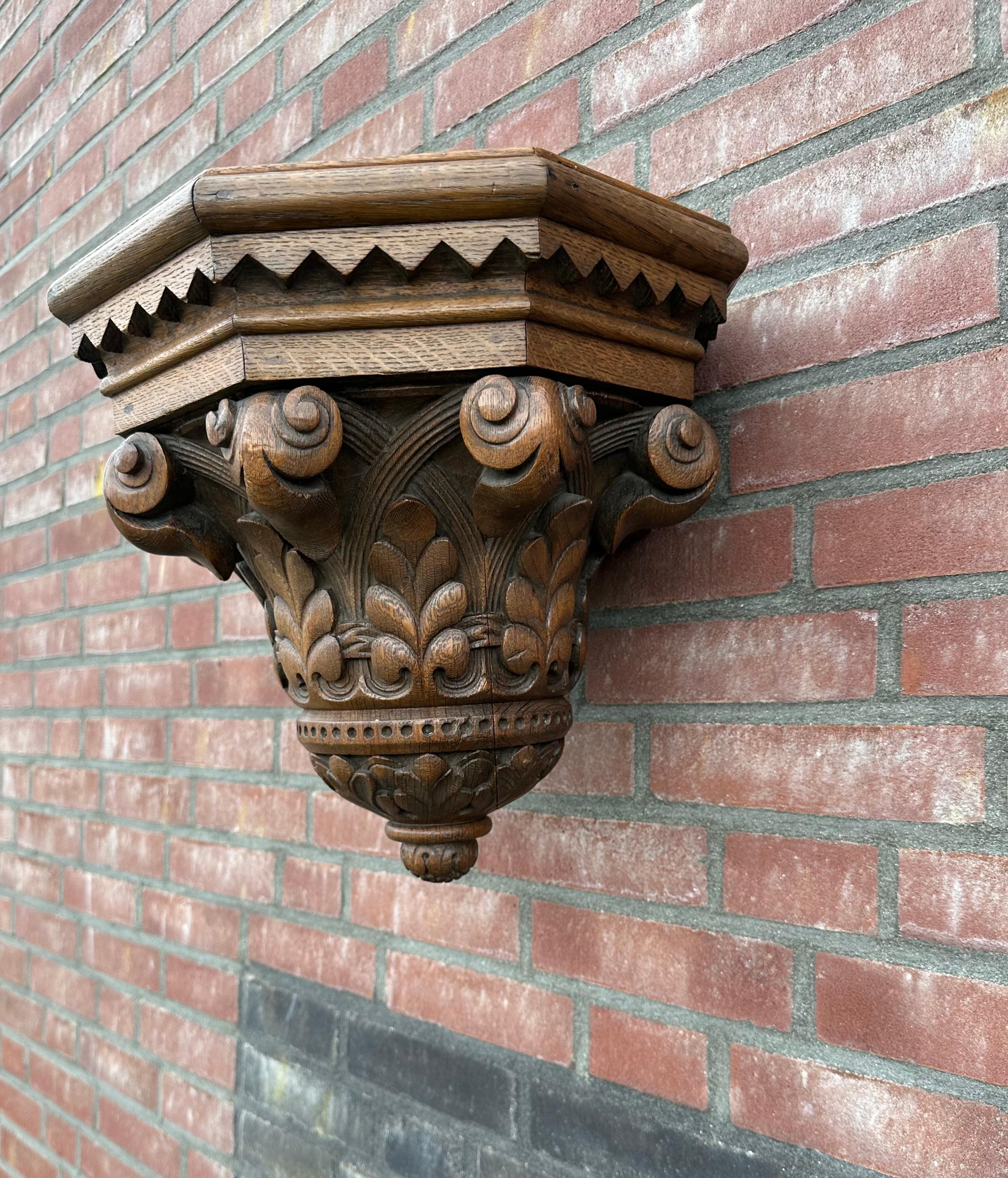 Hand-Carved Antique and Quality Hand Carved Solid Oak Gothic Church Wall Bracket or Shelf For Sale