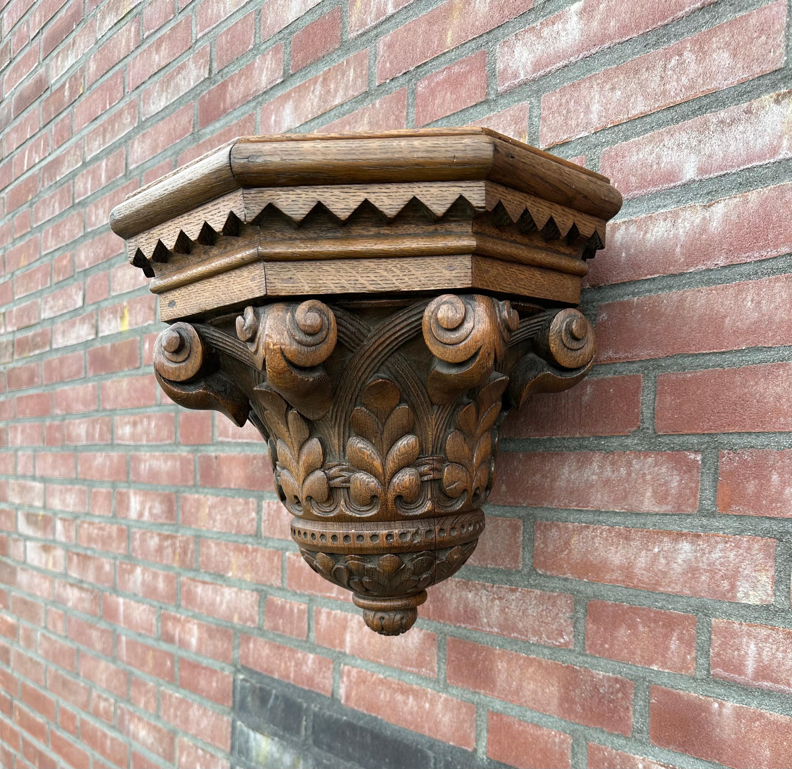 Antique and Quality Hand Carved Solid Oak Gothic Church Wall Bracket or Shelf In Good Condition For Sale In Lisse, NL