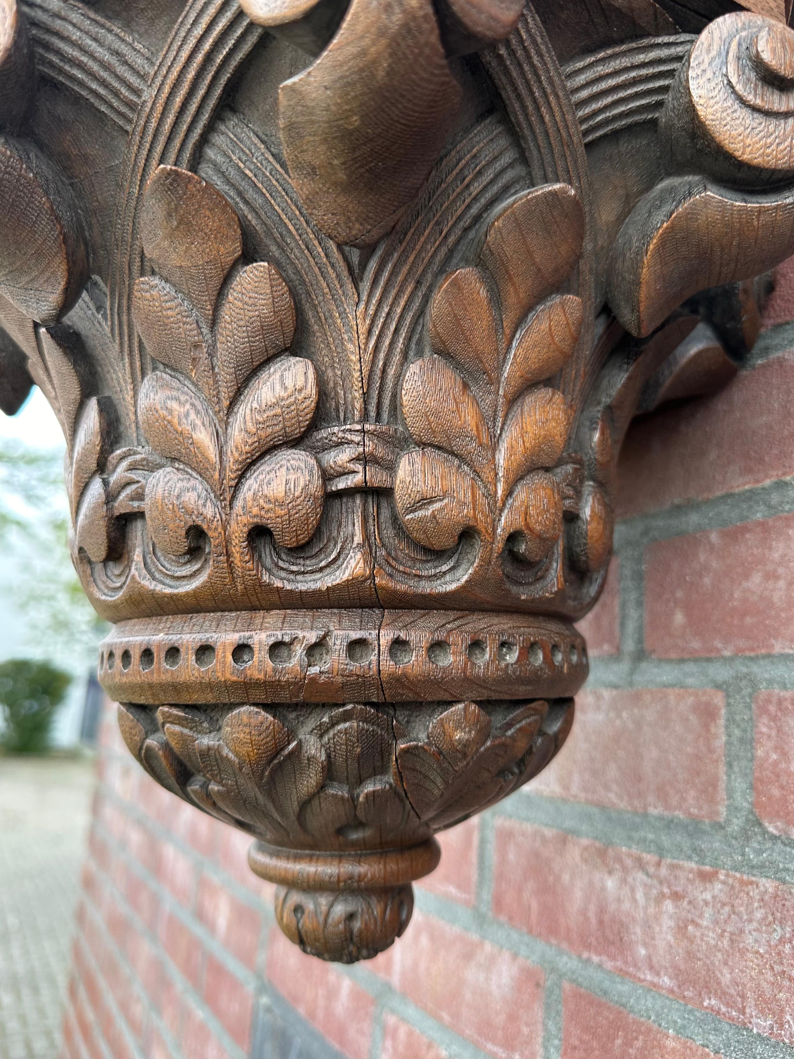 19th Century Antique and Quality Hand Carved Solid Oak Gothic Church Wall Bracket or Shelf For Sale