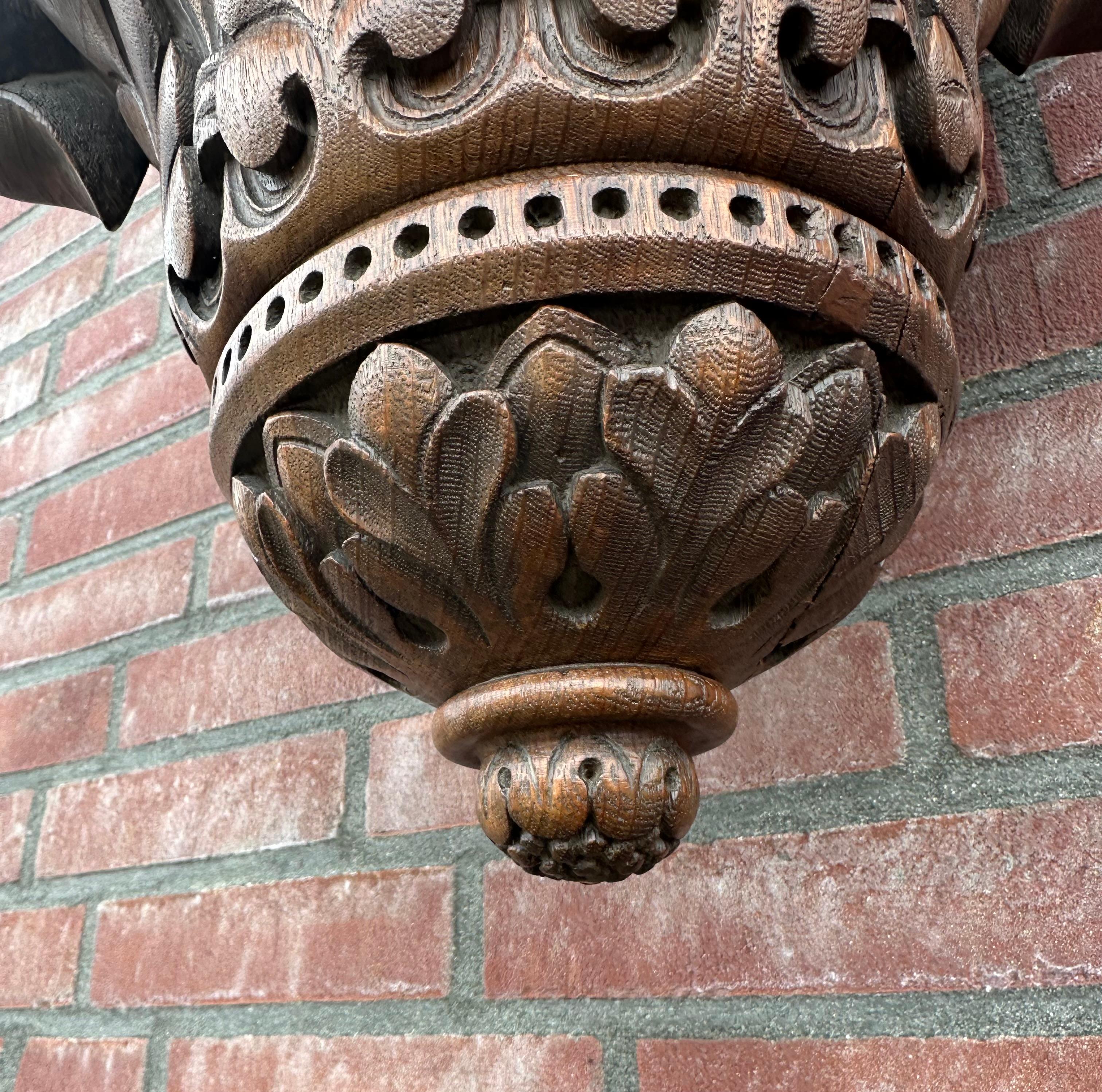Wood Antique and Quality Hand Carved Solid Oak Gothic Church Wall Bracket or Shelf For Sale