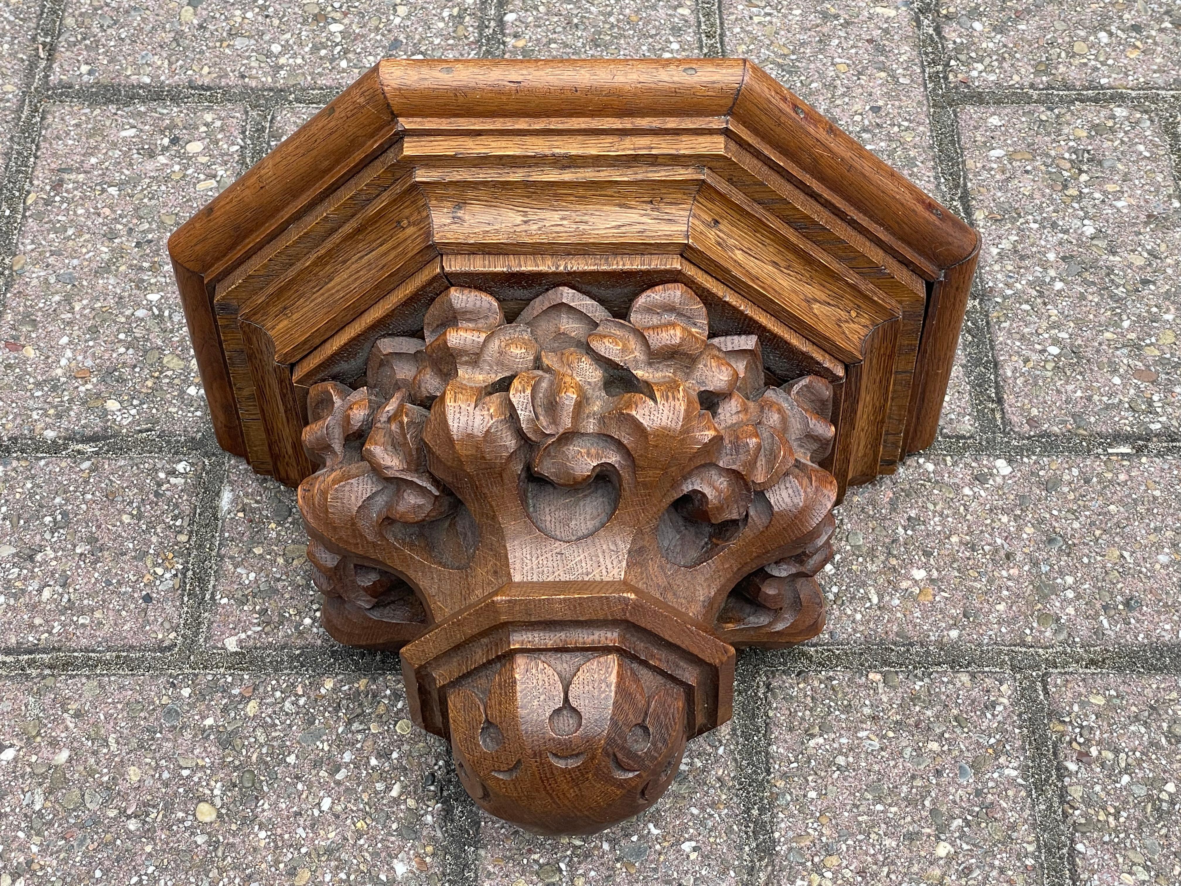 20th Century Antique and Quality Hand Carved Solid Oak Gothic Church Wall Bracket or Shelf