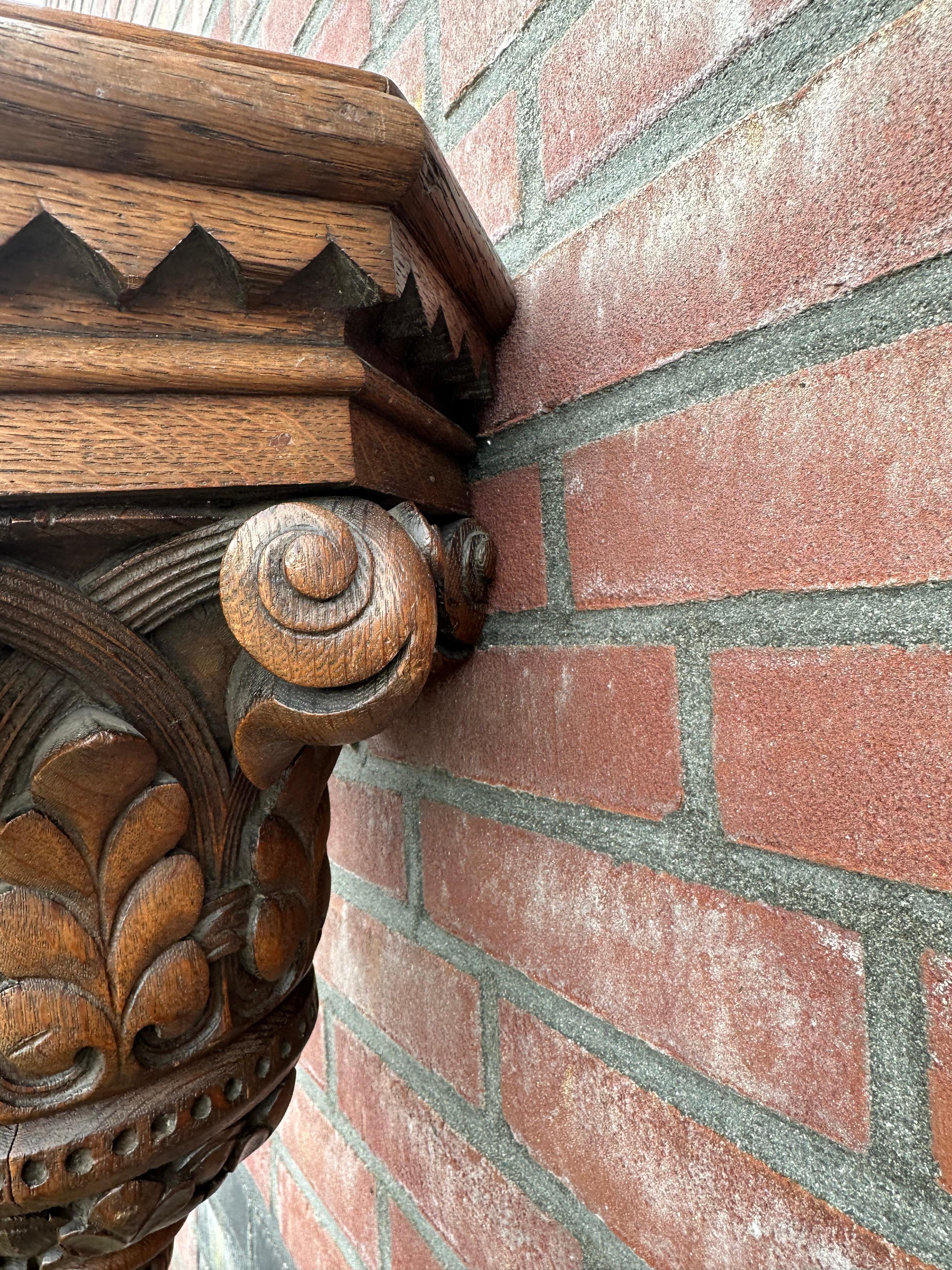 Antique and Quality Hand Carved Solid Oak Gothic Church Wall Bracket or Shelf For Sale 1