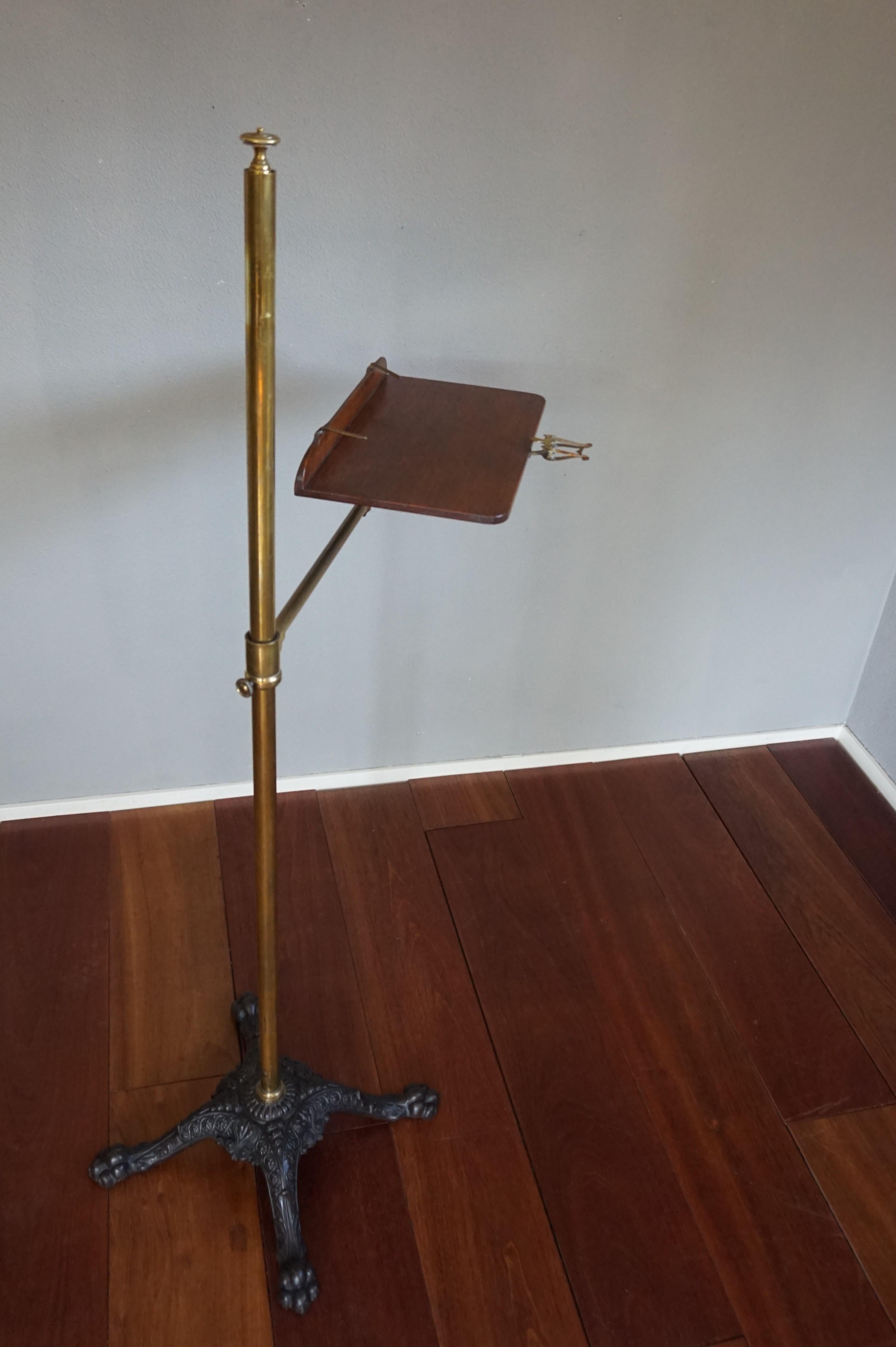 Antique and Rare Cast Iron, Brass & Oak, Fully Adjustable Victorian Music Stand 2