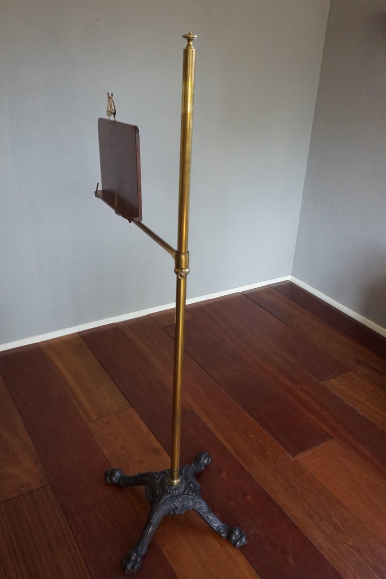 Antique and Rare Cast Iron, Brass and Oak, Fully Adjustable Victorian