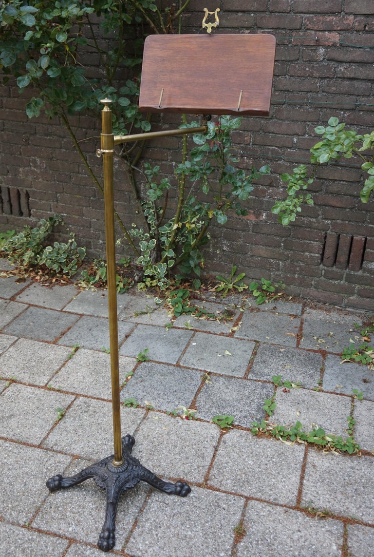 Antique and Rare Cast Iron, Brass and Oak, Fully Adjustable Victorian