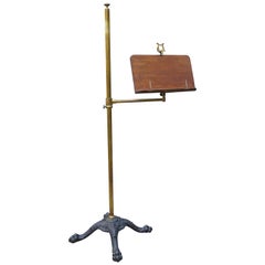 Antique and Rare Cast Iron, Brass & Oak, Fully Adjustable Victorian Music Stand