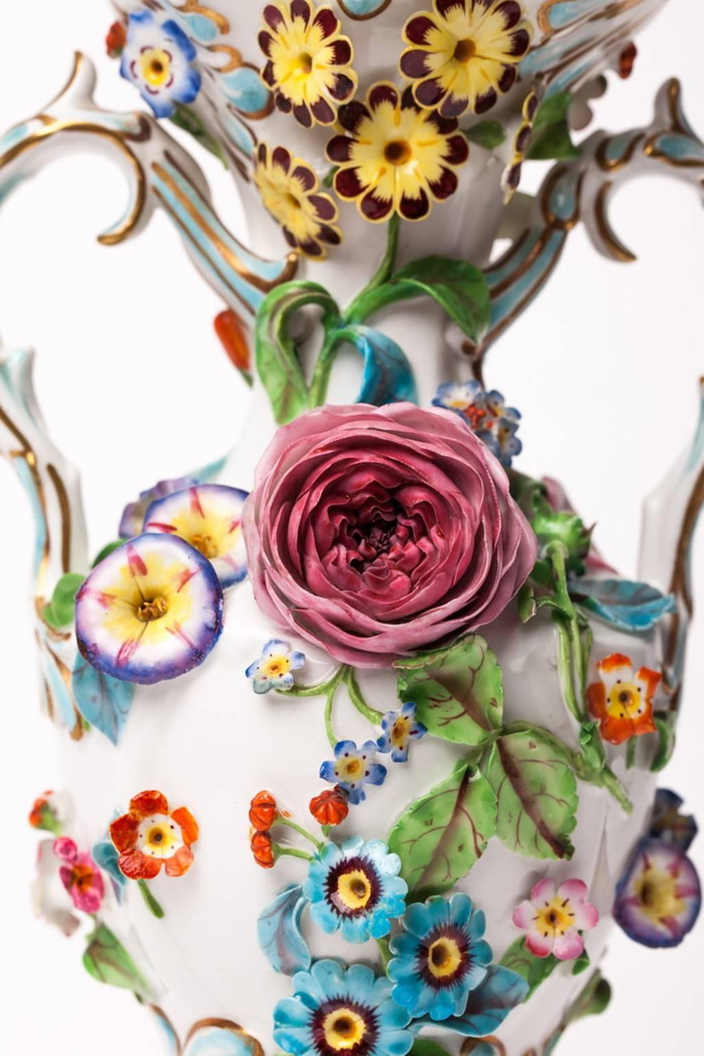 Rococo Revival Antique and Rare, Coalport Floral Encrusted Porcelain Vase, circa 1849