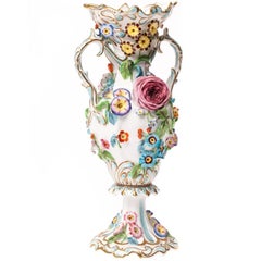 Antique and Rare, Coalport Floral Encrusted Porcelain Vase, circa 1849