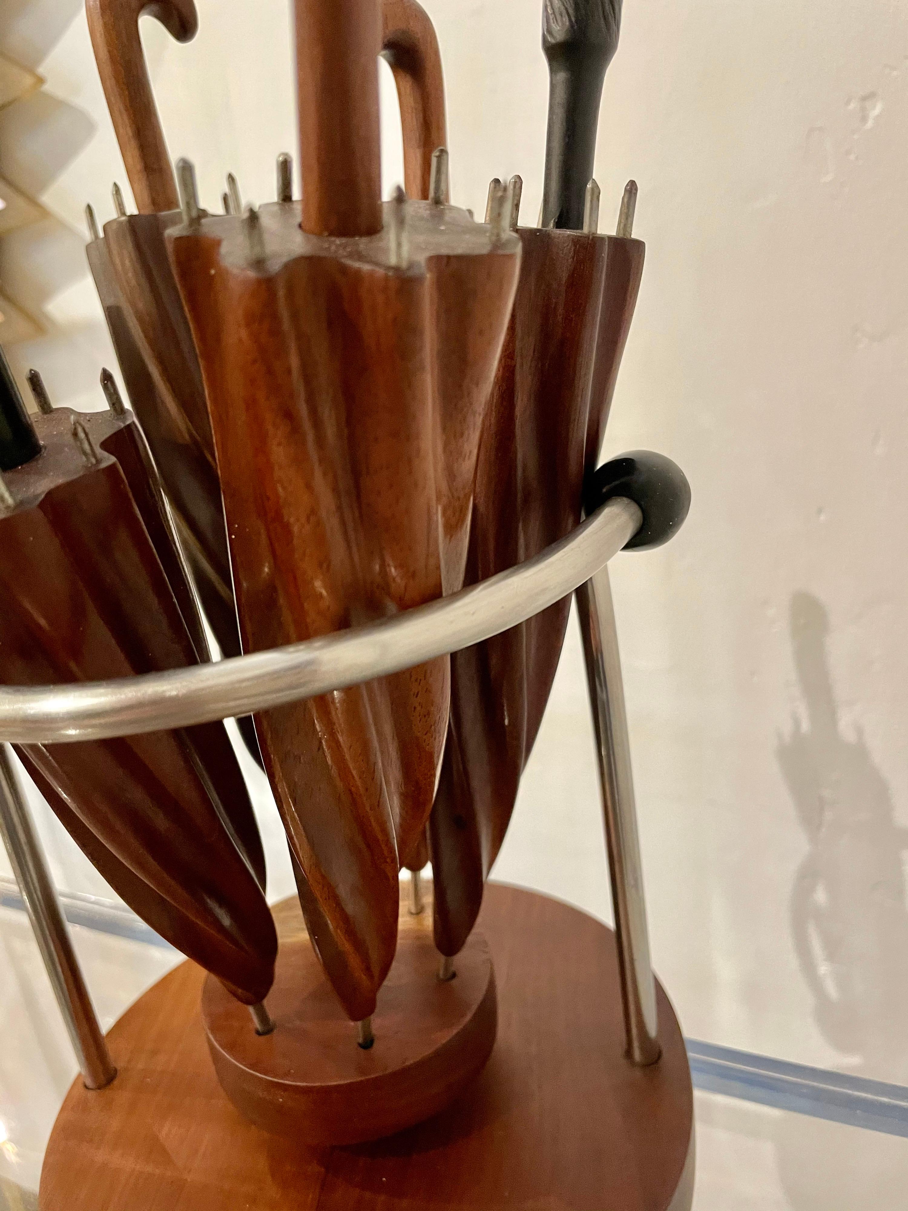 Antique and Rare Cuban Woods Hand Carved Umbrellas on a Stand 2