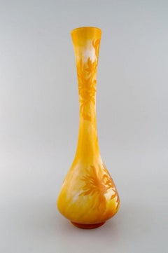 Antique and Rare Emile Gallé Vase in White and Yellow / Orange Art Glass