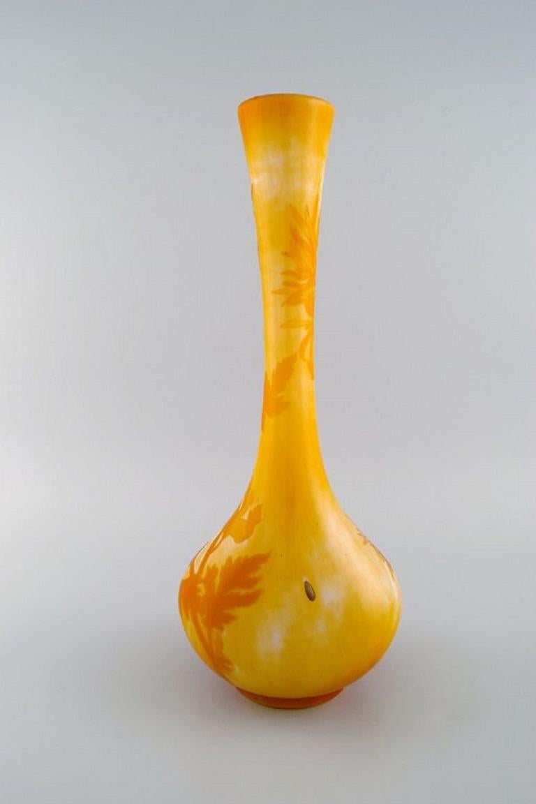 Art Nouveau Antique and Rare Emile Gallé Vase in White and Yellow / Orange Art Glass For Sale