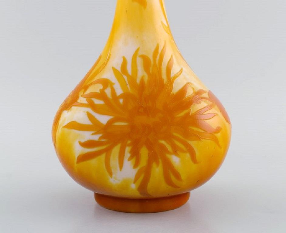 French Antique and Rare Emile Gallé Vase in White and Yellow / Orange Art Glass For Sale