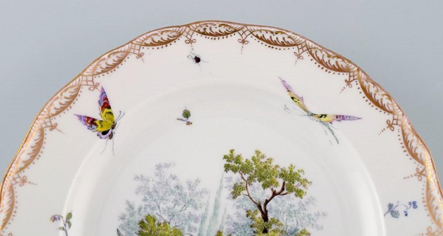 German Antique and Rare Meissen Porcelain Plate with Hand-Painted Birds and Insects For Sale