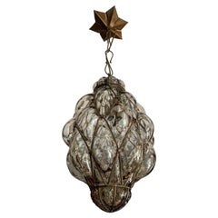 Antique and Rare Venetian Mouth Blown Glass in Metal Frame Pendant / Chandelier