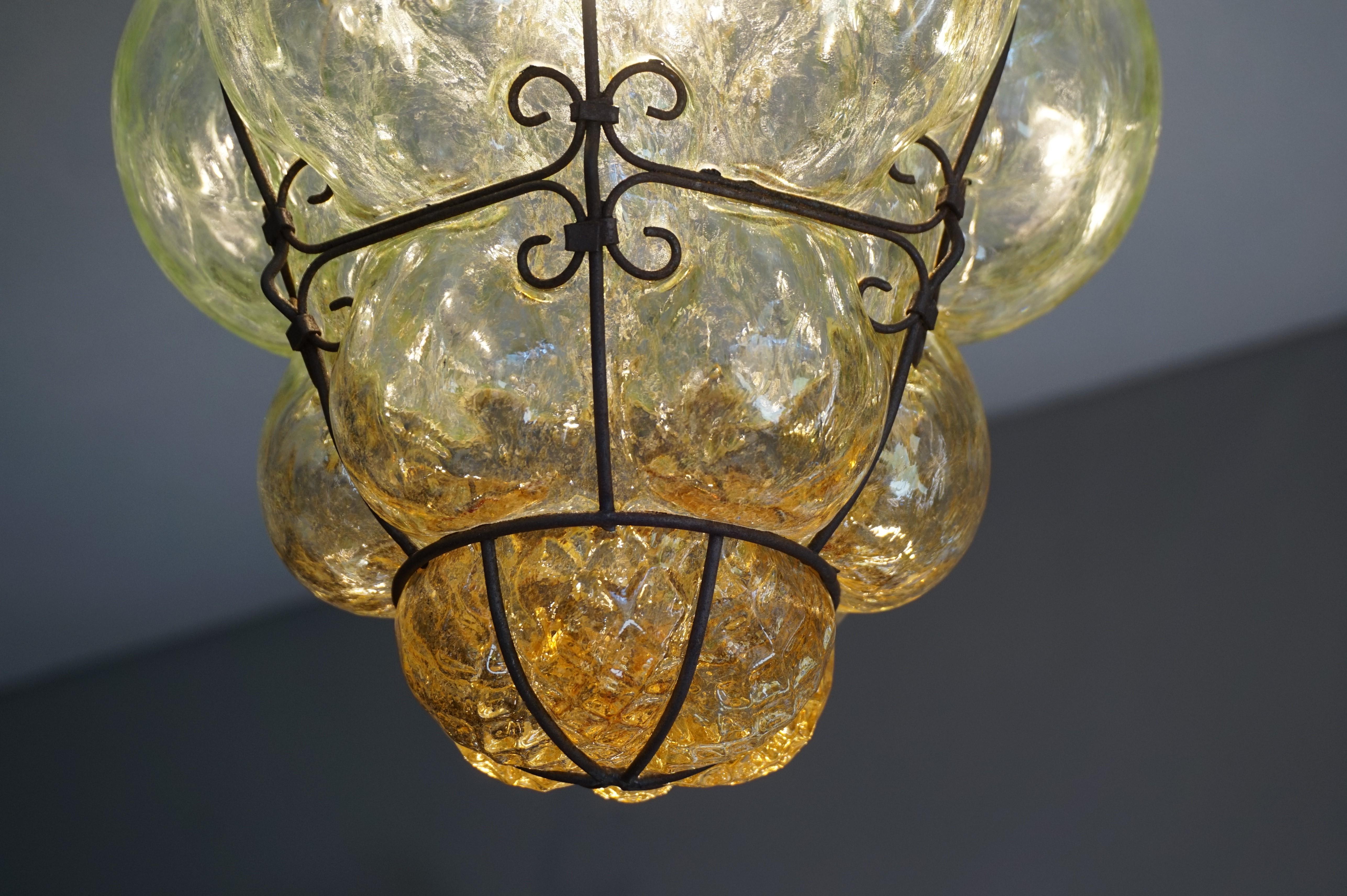 Antique and Rare Venetian Mouth Blown Green and Amber Glass Pendant / Chandelier 2
