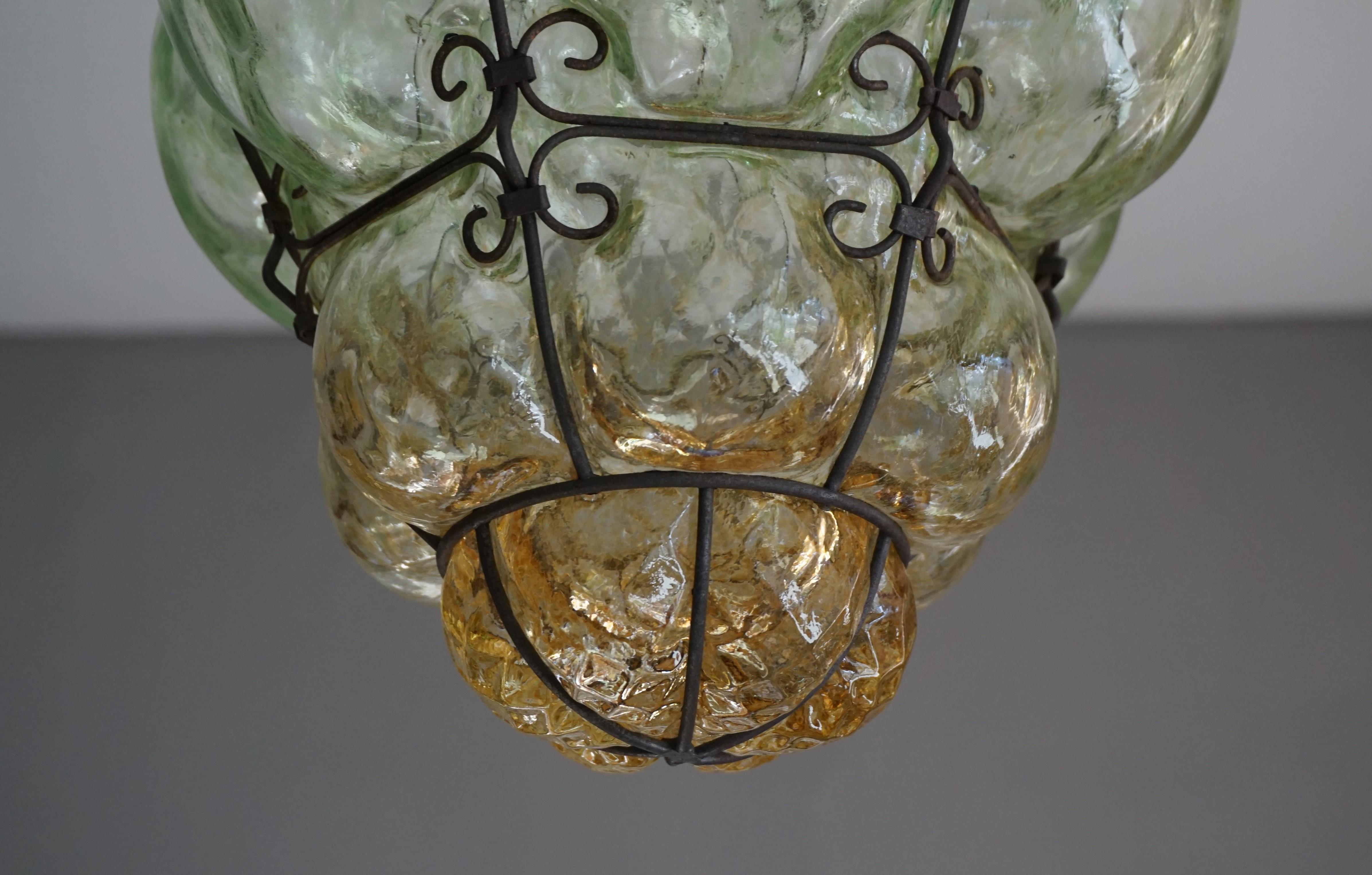 Antique and Rare Venetian Mouth Blown Green and Amber Glass Pendant / Chandelier 5