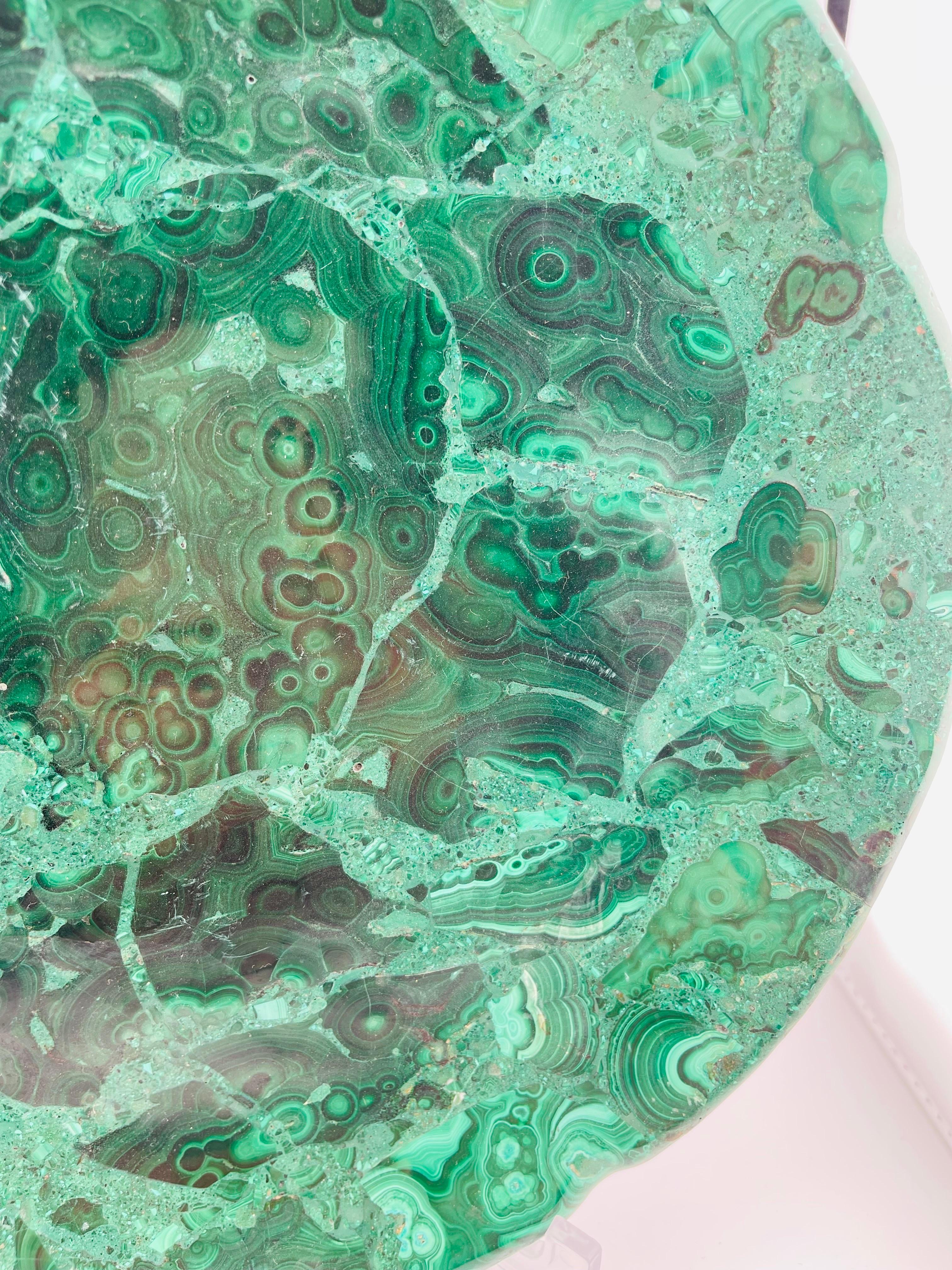 Ciotola/piatto in malachite antica e solida, peso 1,85 kg/4,07 lbs in vendita 3