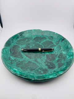 Antique and solid malachite bowl/plate, weight 1.85 kg/4.07 lbs