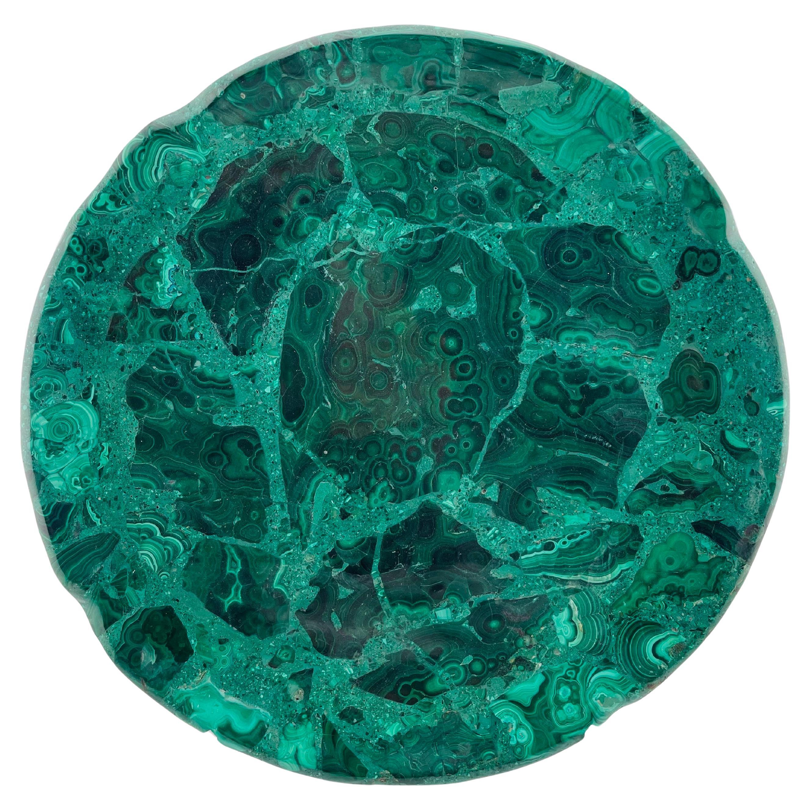 Ciotola/piatto in malachite antica e solida, peso 1,85 kg/4,07 lbs in vendita