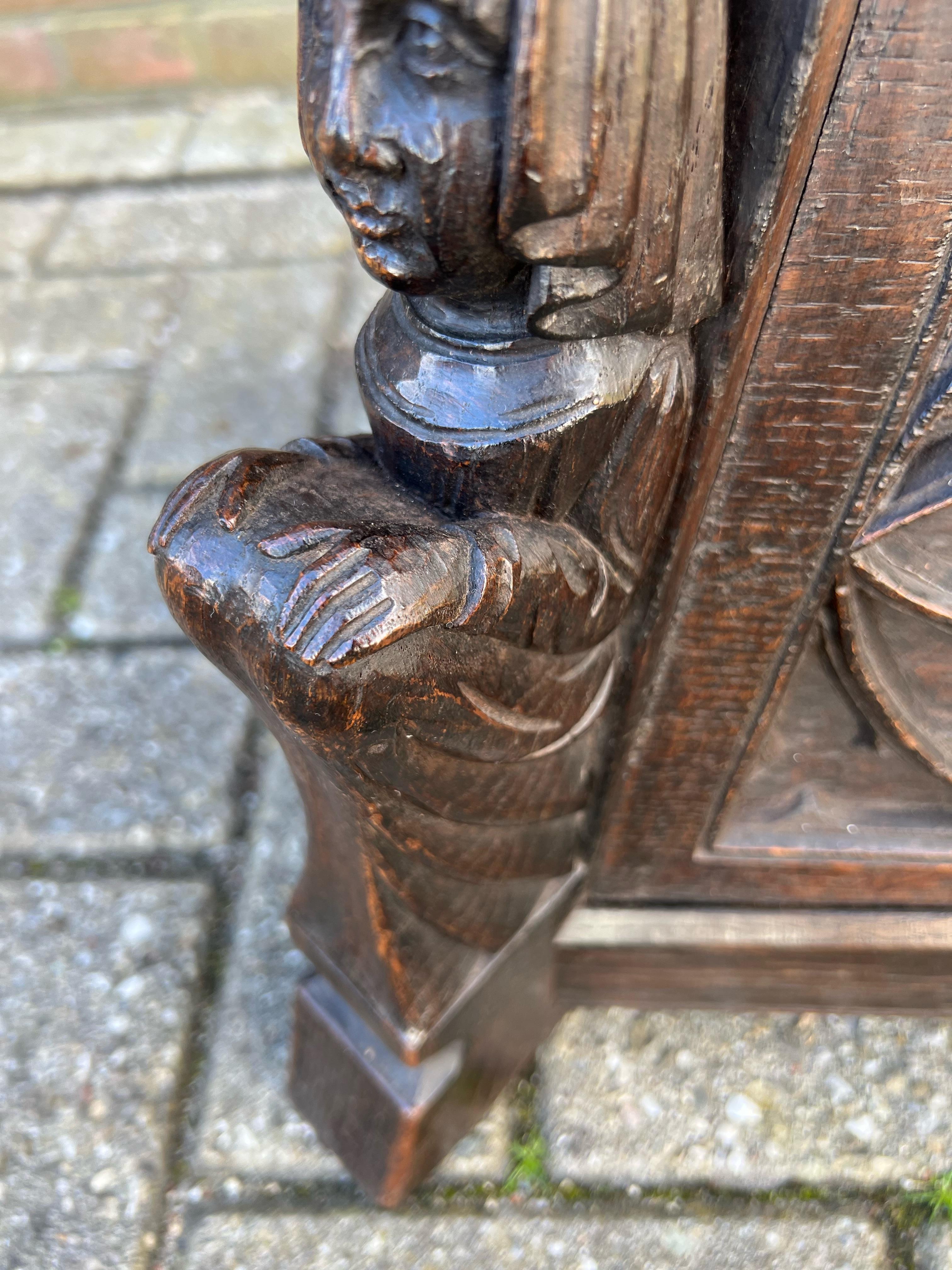 Antique and Strong & Heavy Oak Gothic Revival Stool, Pedestal Stand or End Table For Sale 13