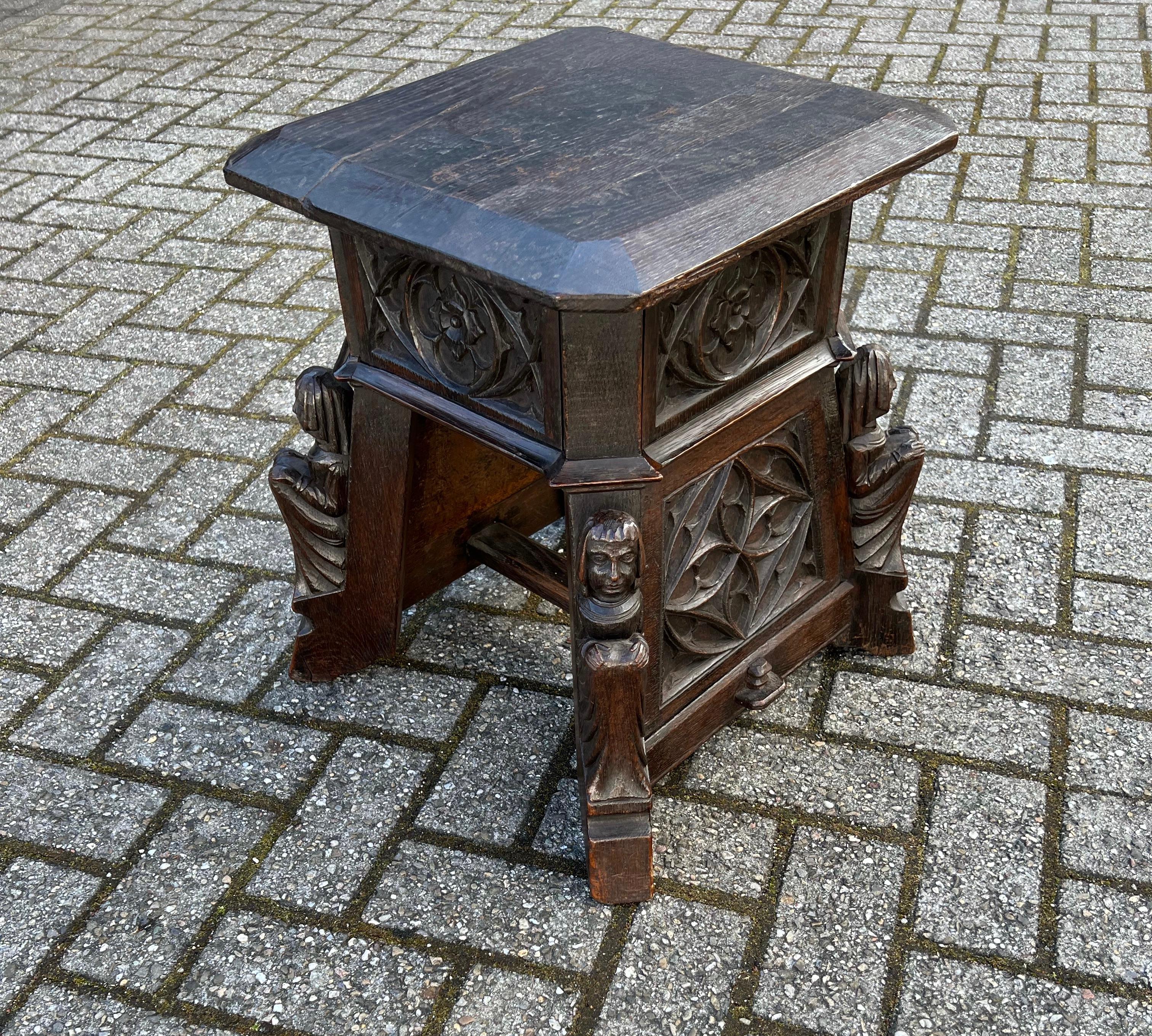 Antique and Strong & Heavy Oak Gothic Revival Stool, Pedestal Stand or End Table For Sale 5